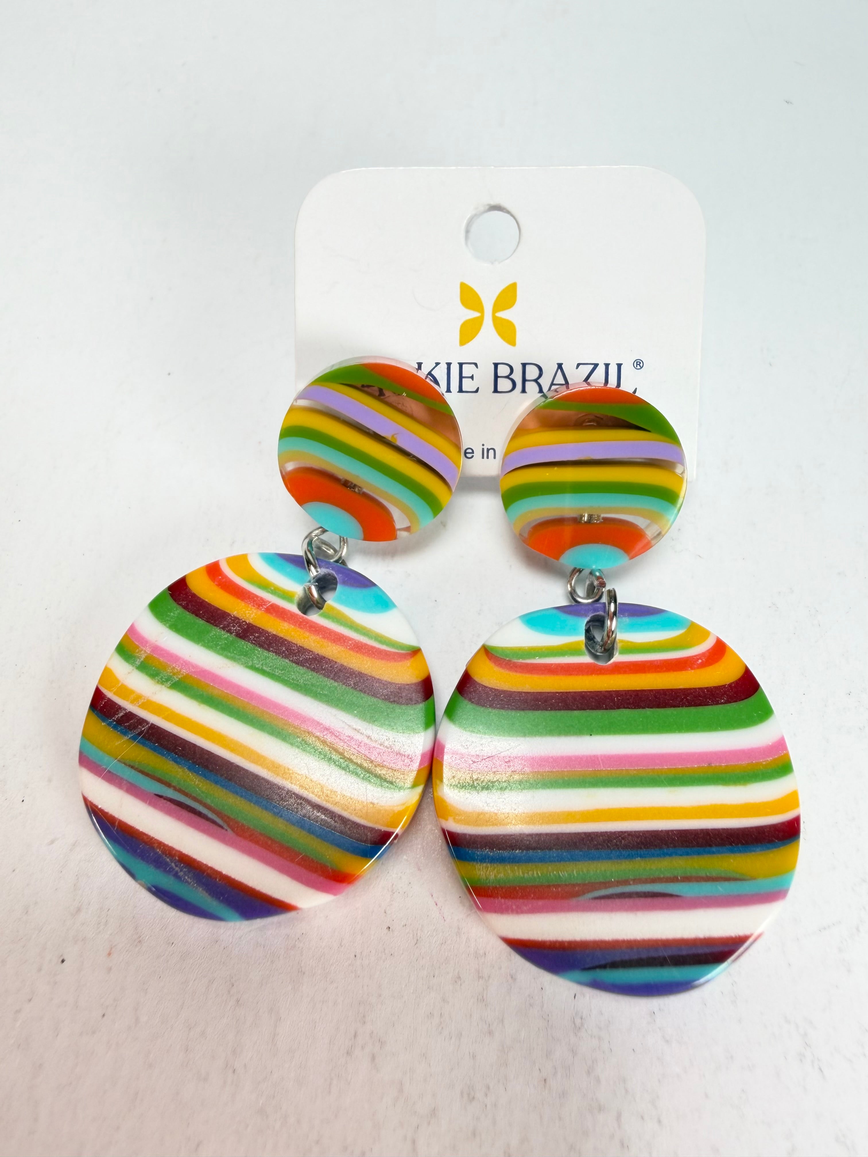 Jackie Brazil "Duo Stud" Liquorice Mix Colours Disk On Pin Resin Earrings ( E0520 )