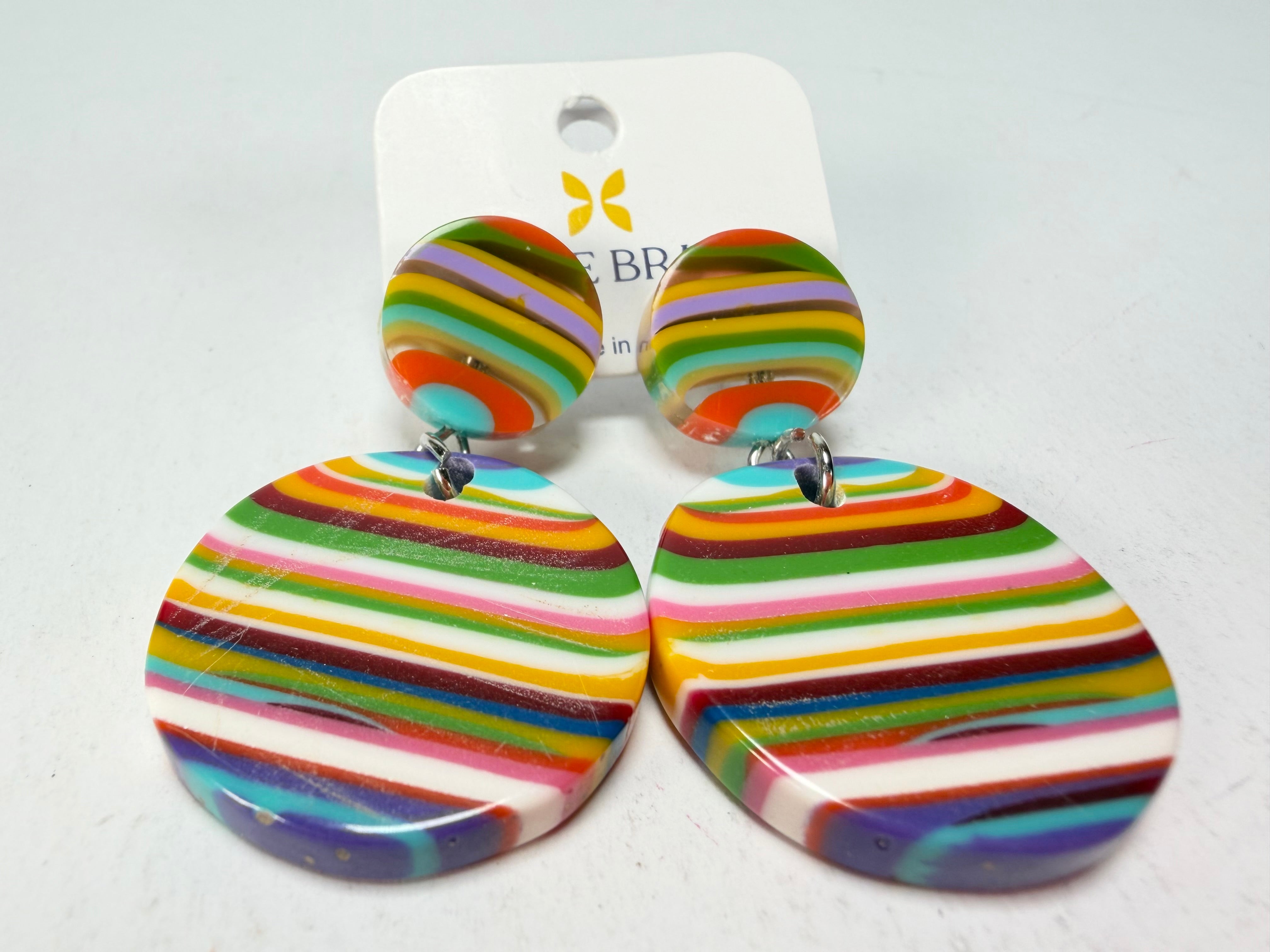 Jackie Brazil "Duo Stud" Liquorice Mix Colours Disk On Pin Resin Earrings ( E0520 )