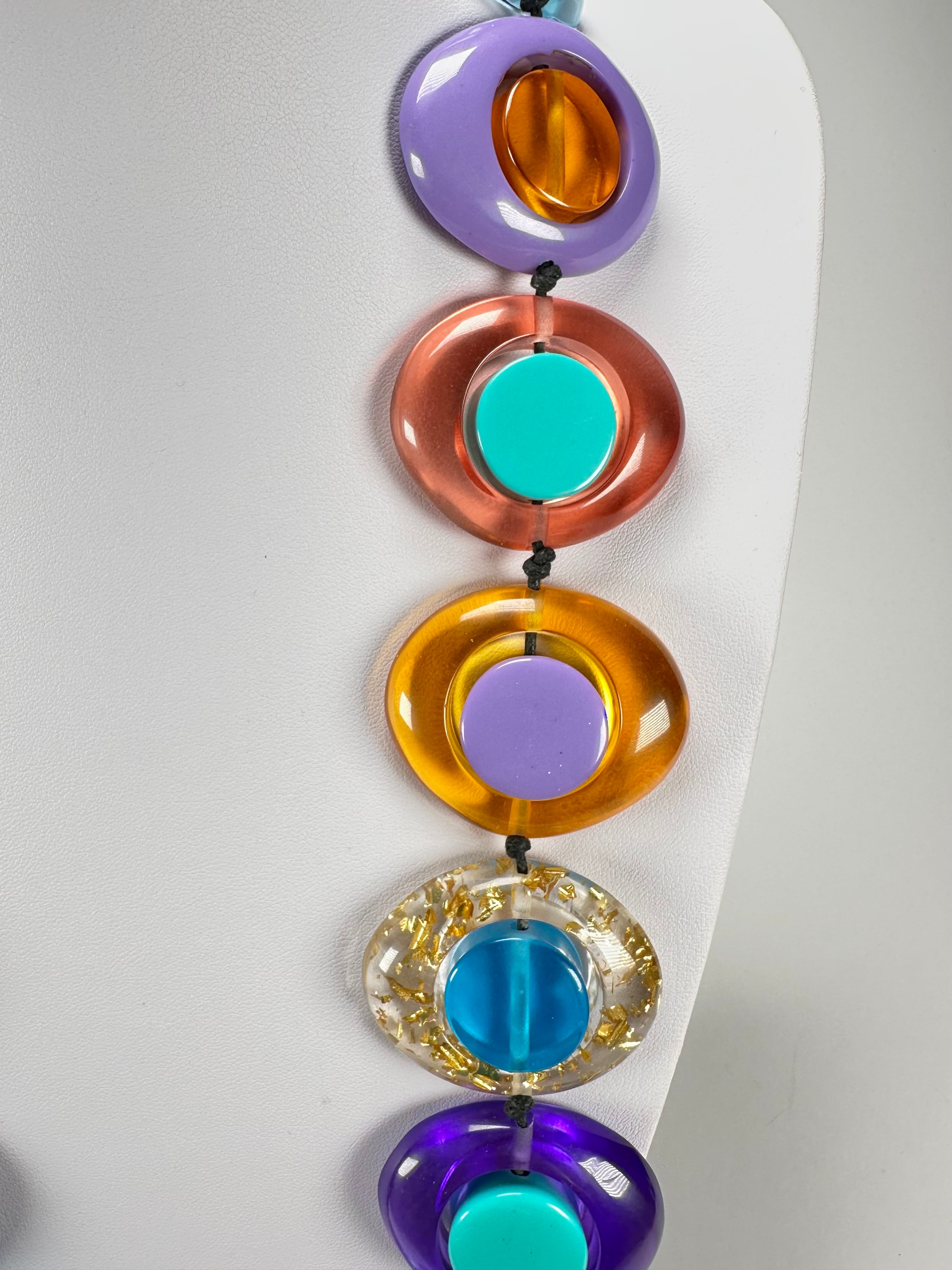 Jackie Brazil "Saturn" Transparent Paris Mix Disk and Cylinder Long 75cm Necklace ( N0065 )