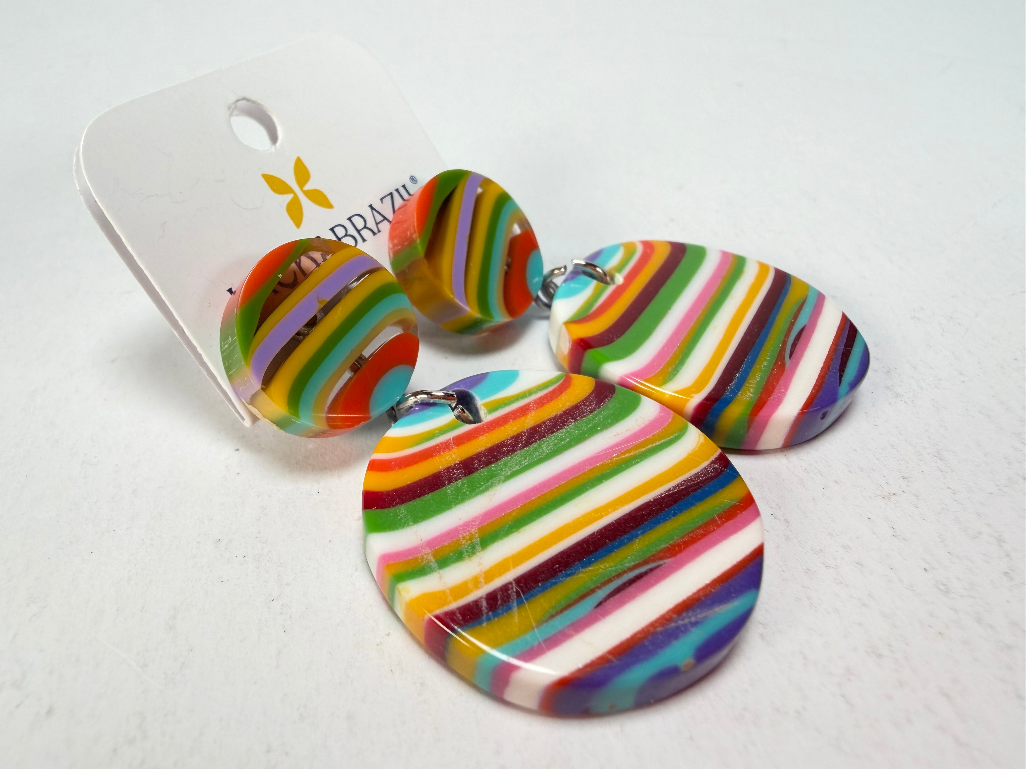 Jackie Brazil "Duo Stud" Liquorice Mix Colours Disk On Pin Resin Earrings ( E0520 )