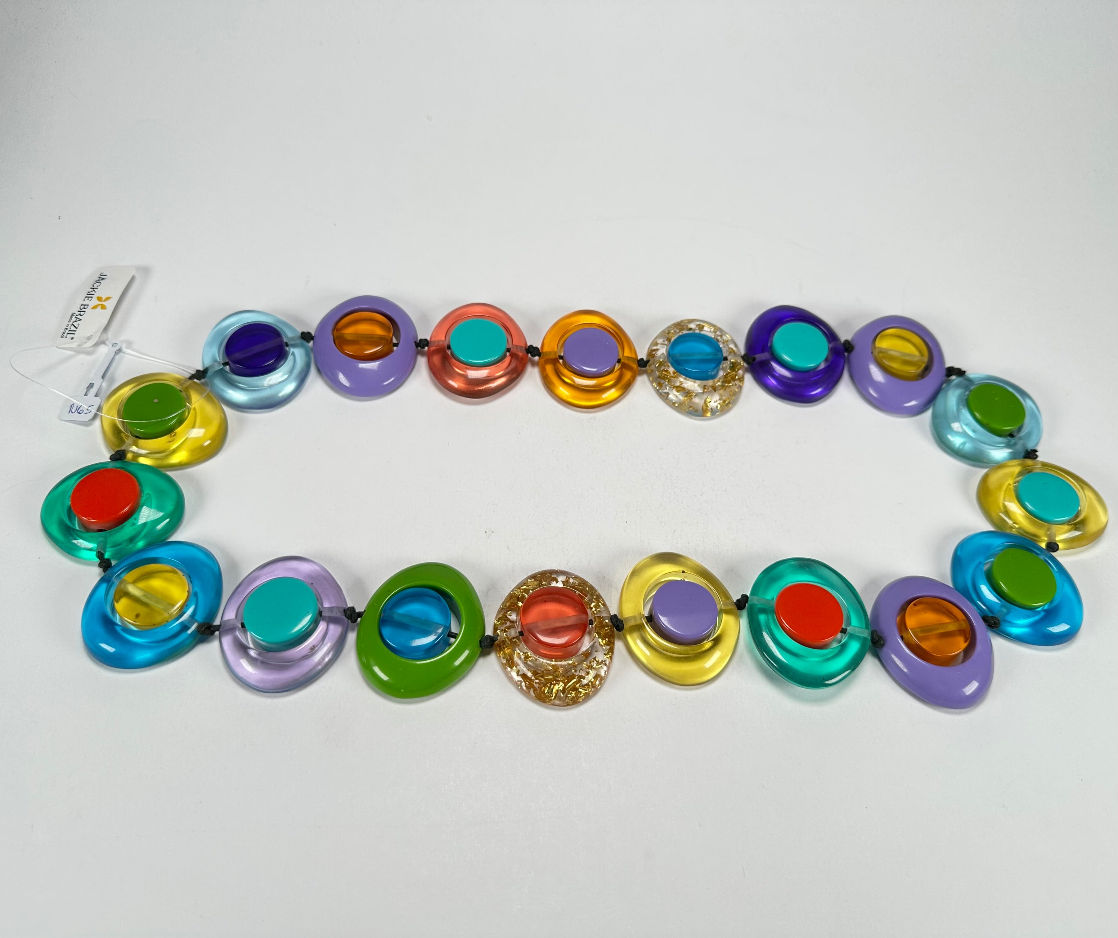Jackie Brazil "Saturn" Transparent Paris Mix Disk and Cylinder Long 75cm Necklace ( N0065 )