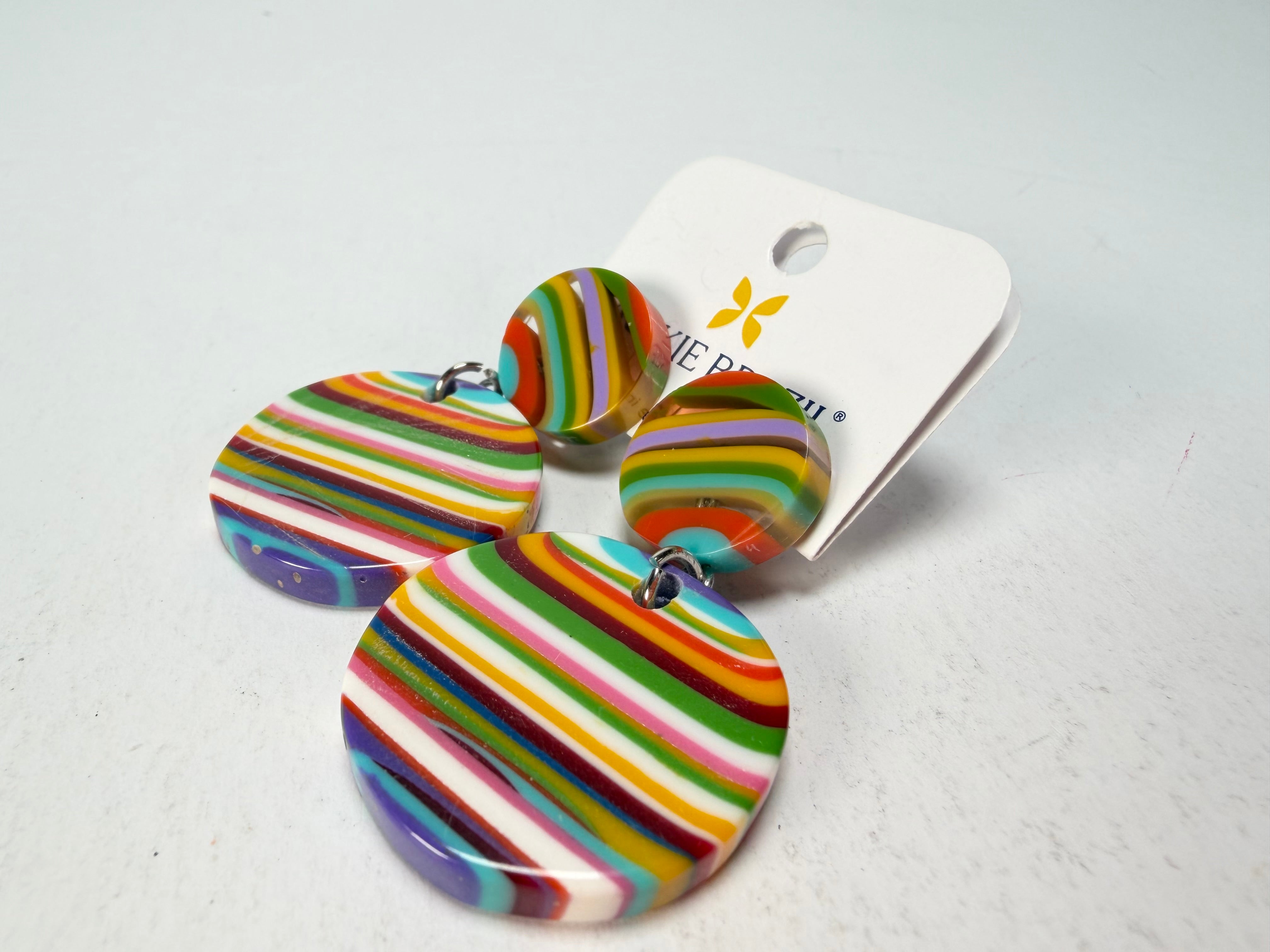 Jackie Brazil "Duo Stud" Liquorice Mix Colours Disk On Pin Resin Earrings ( E0520 )