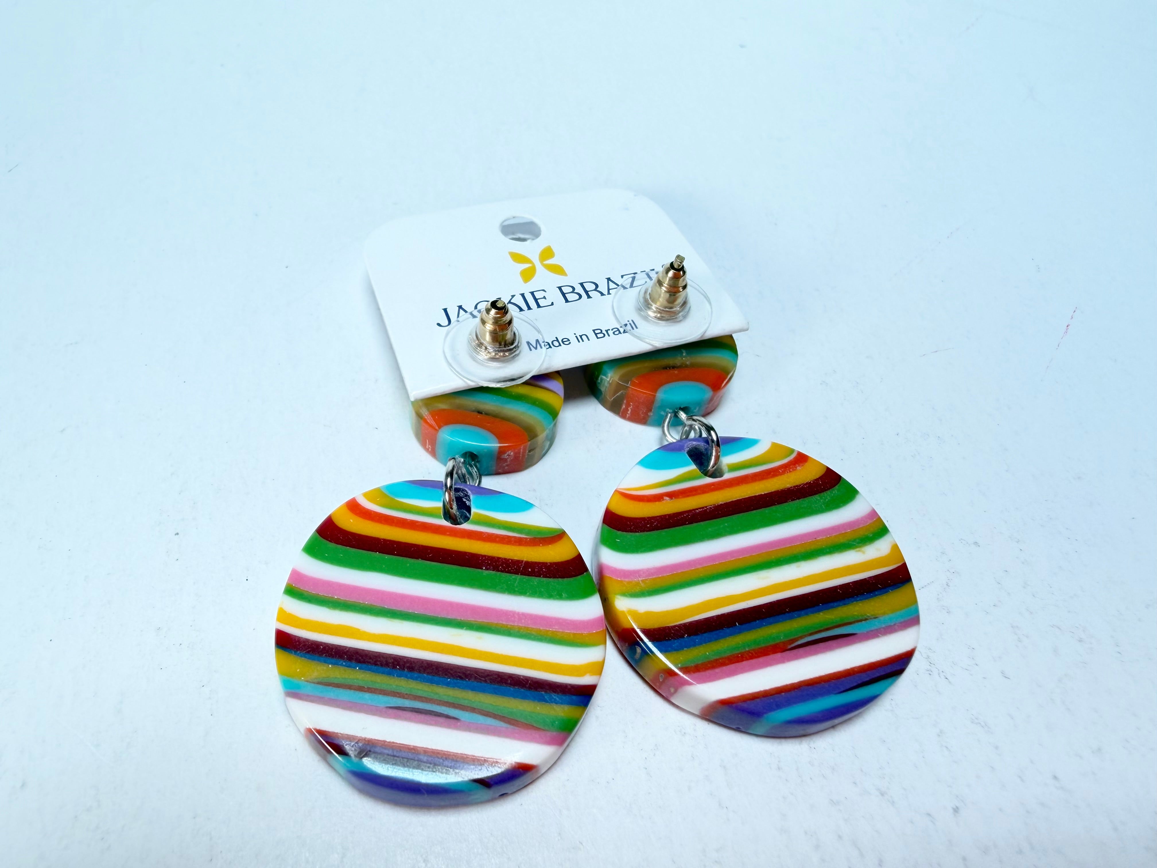 Jackie Brazil "Duo Stud" Liquorice Mix Colours Disk On Pin Resin Earrings ( E0520 )