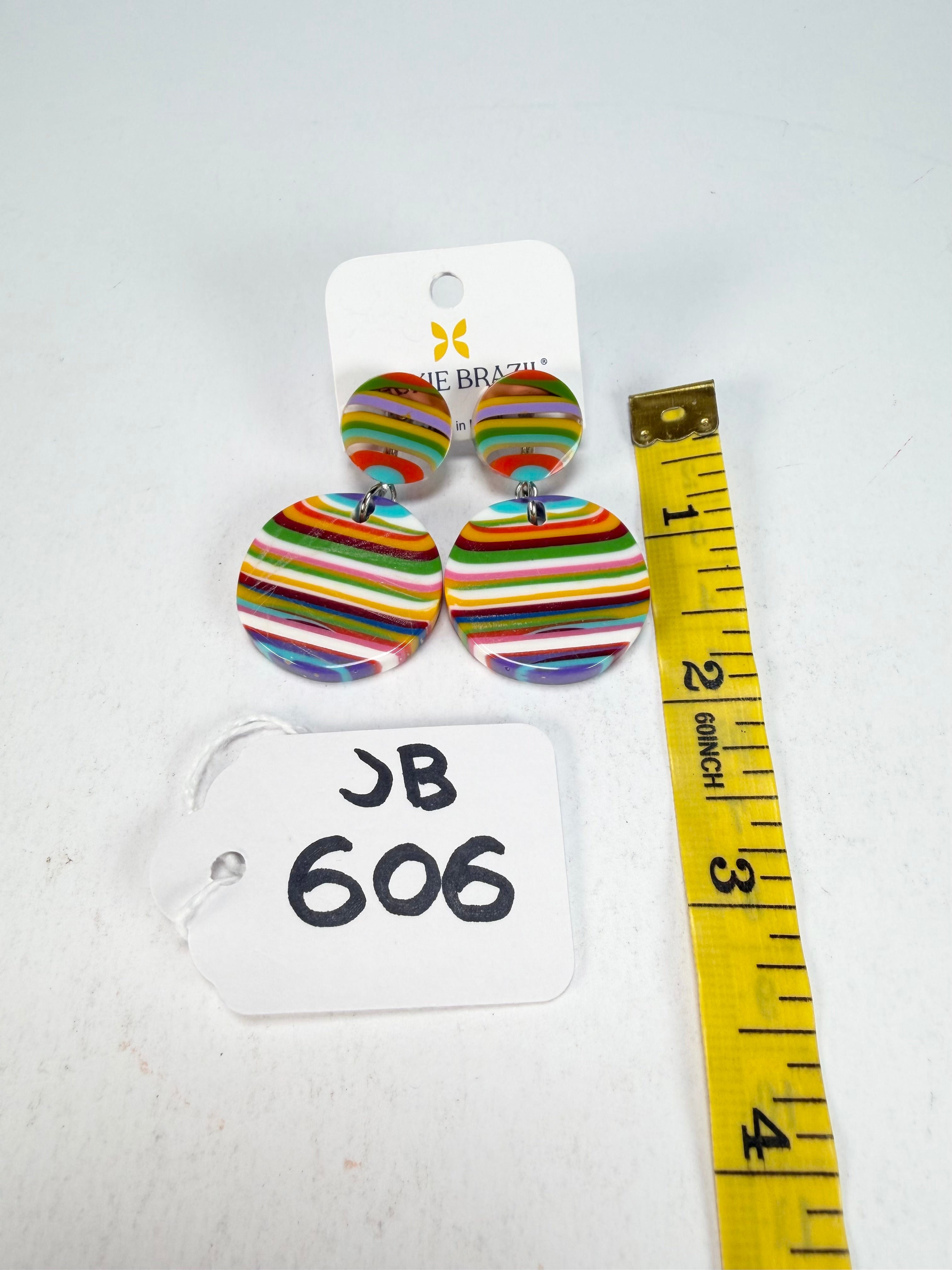 Jackie Brazil "Duo Stud" Liquorice Mix Colours Disk On Pin Resin Earrings ( E0520 )