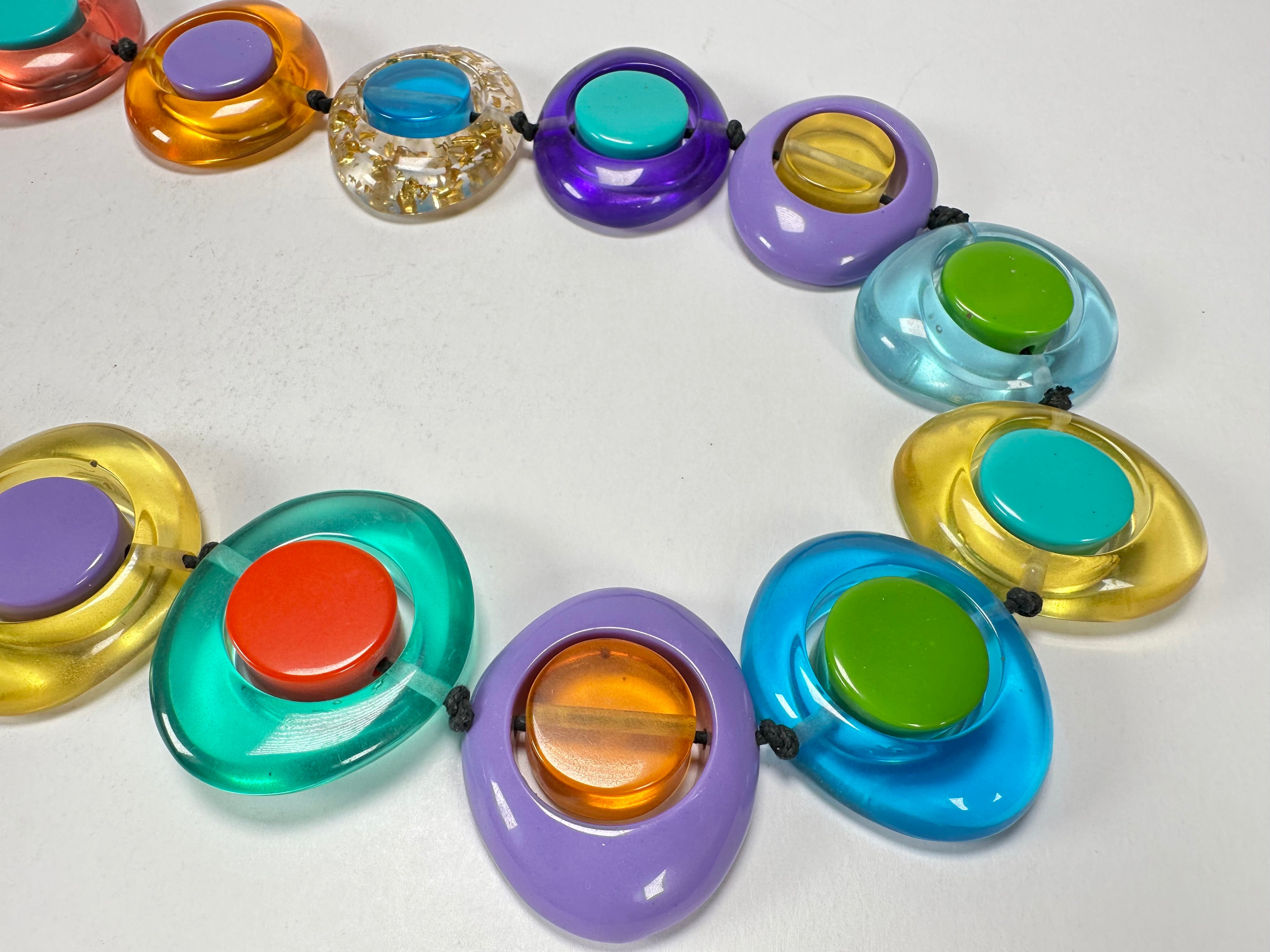 Jackie Brazil "Saturn" Transparent Paris Mix Disk and Cylinder Long 75cm Necklace ( N0065 )