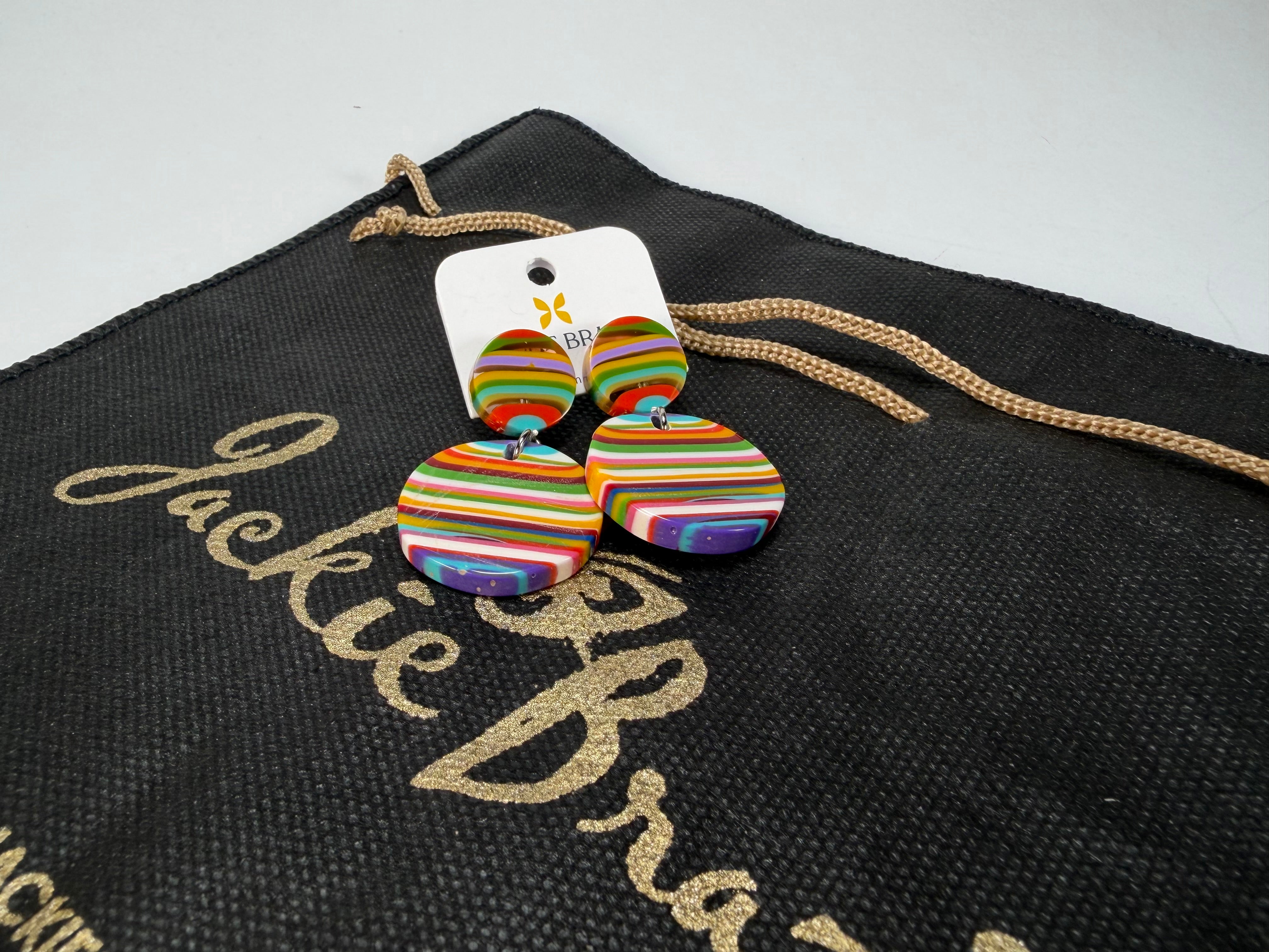 Jackie Brazil "Duo Stud" Liquorice Mix Colours Disk On Pin Resin Earrings ( E0520 )