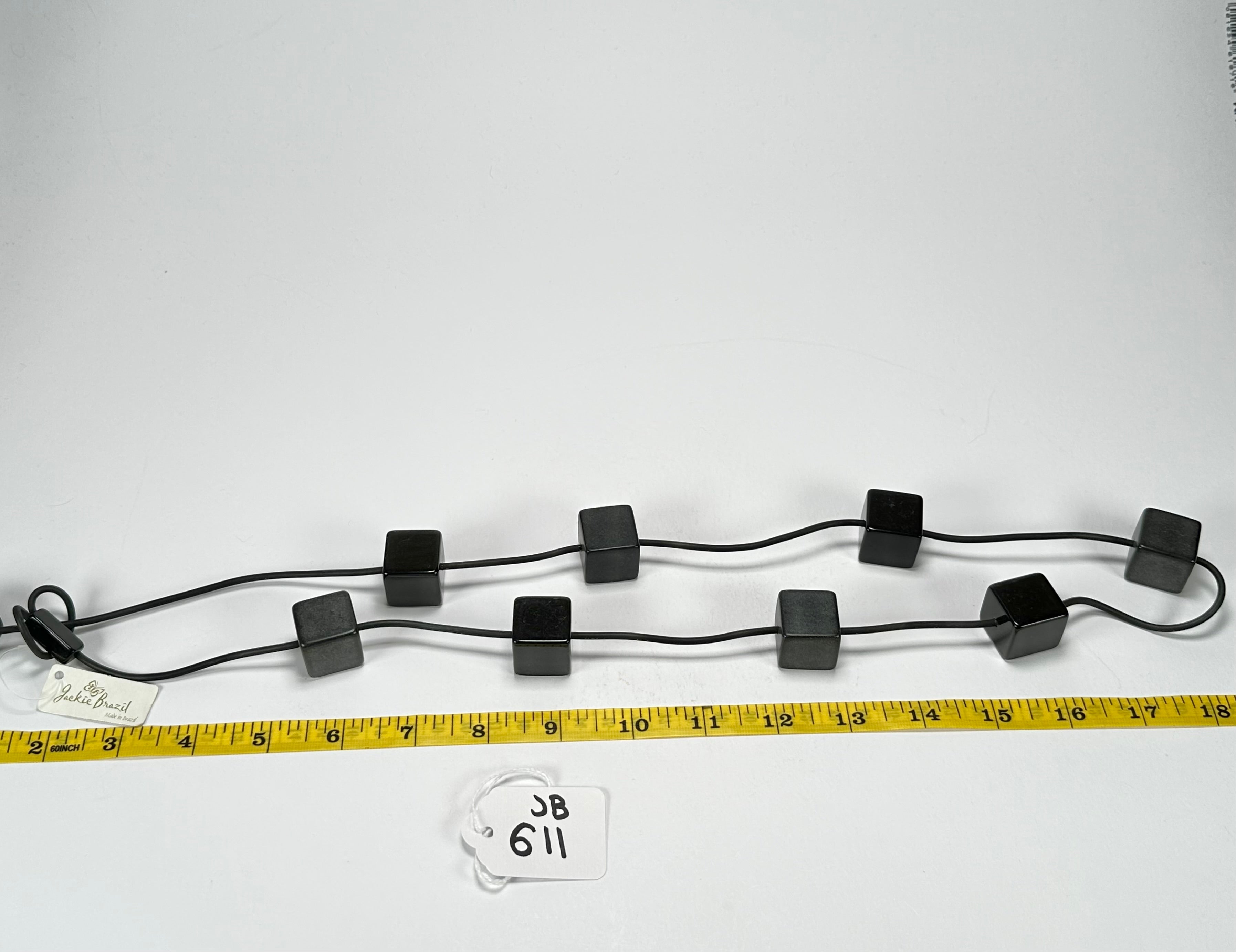 Jackie Brazil "Titan" Black Large Squares On Rubber Resin Necklace ( N2574 )