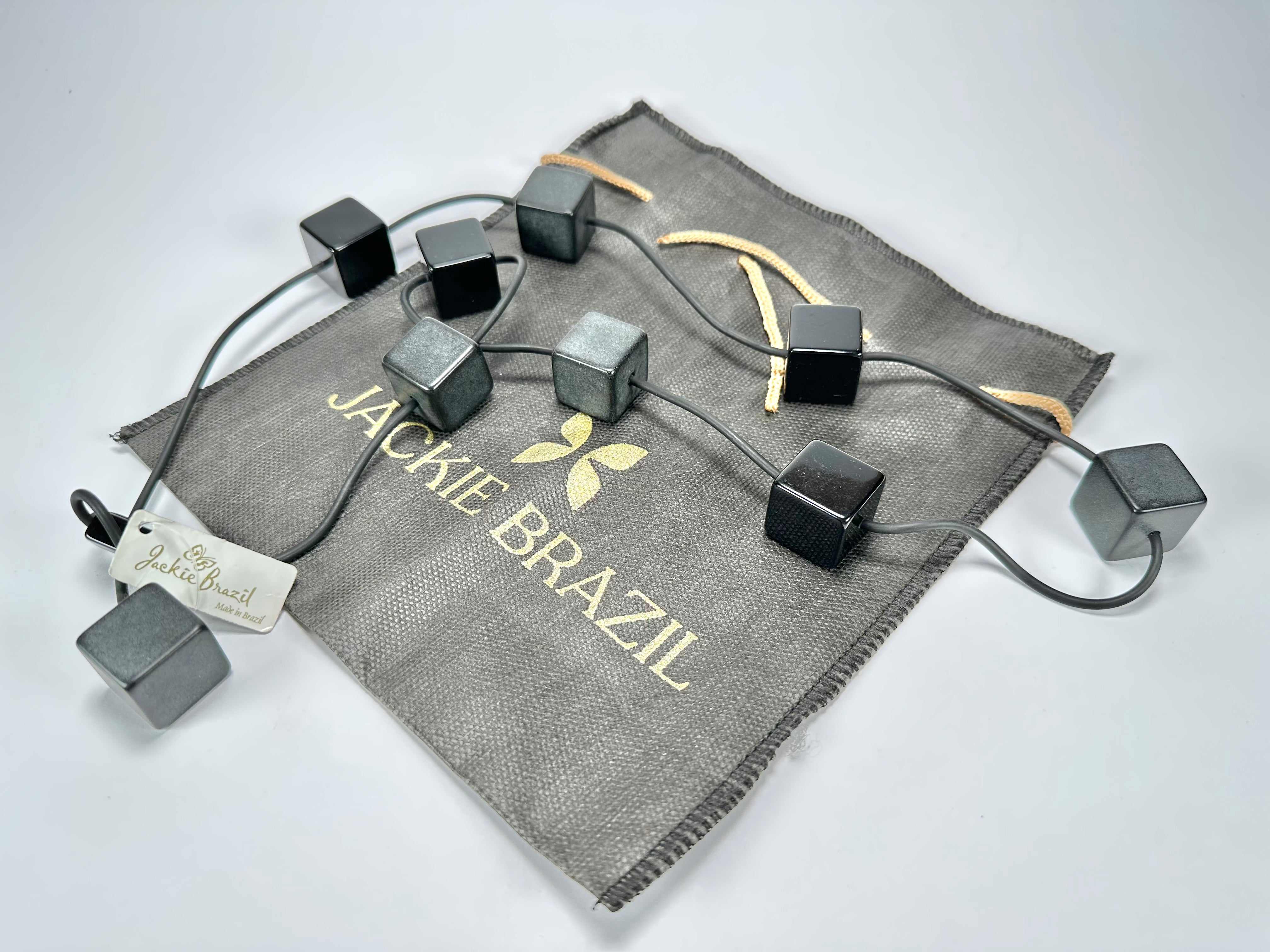 Jackie Brazil "Titan" Black Large Squares On Rubber Resin Necklace ( N2574 )