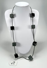 Jackie Brazil "Titan" Black Large Squares On Rubber Resin Necklace ( N2574 )