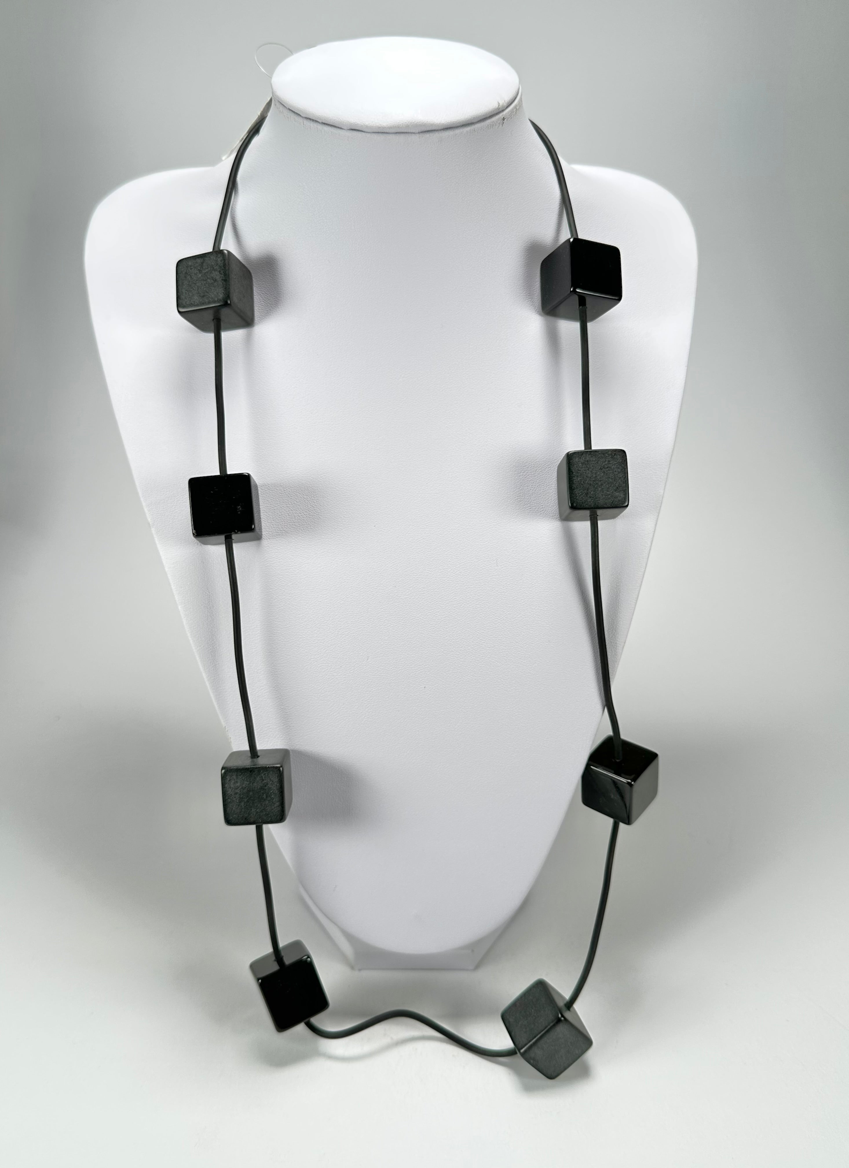 Jackie Brazil "Titan" Black Large Squares On Rubber Resin Necklace ( N2574 )
