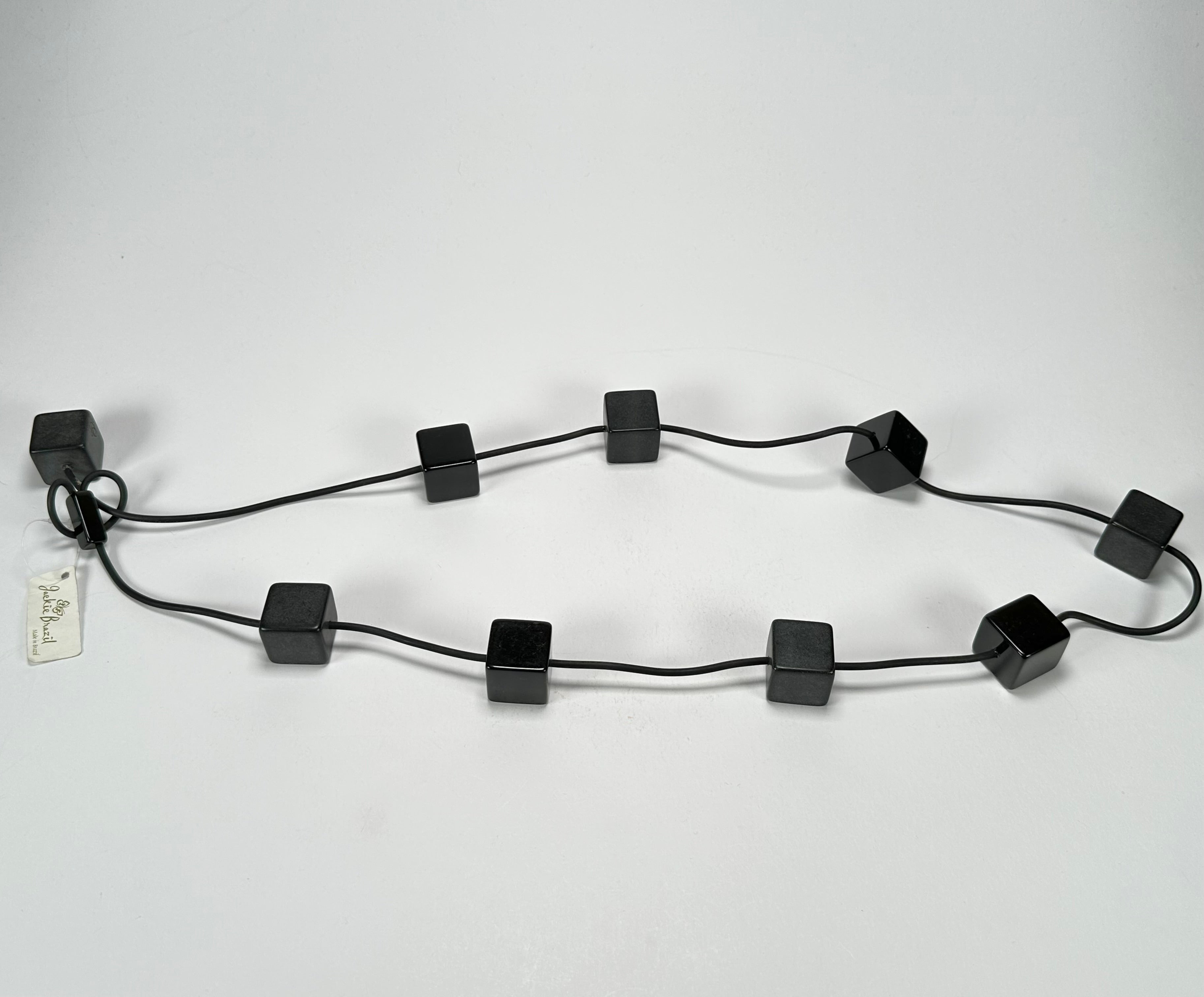 Jackie Brazil "Titan" Black Large Squares On Rubber Resin Necklace ( N2574 )