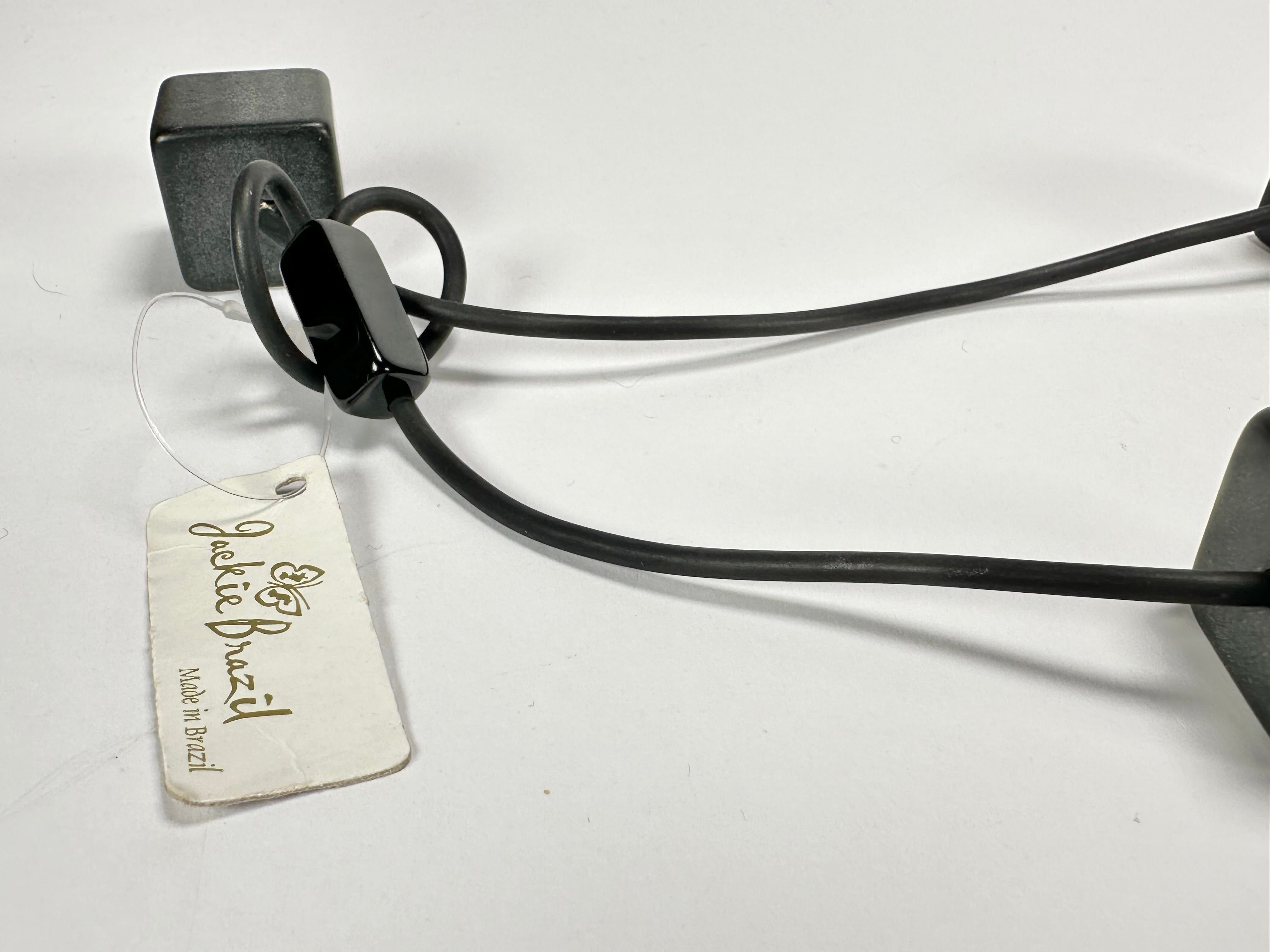 Jackie Brazil "Titan" Black Large Squares On Rubber Resin Necklace ( N2574 )