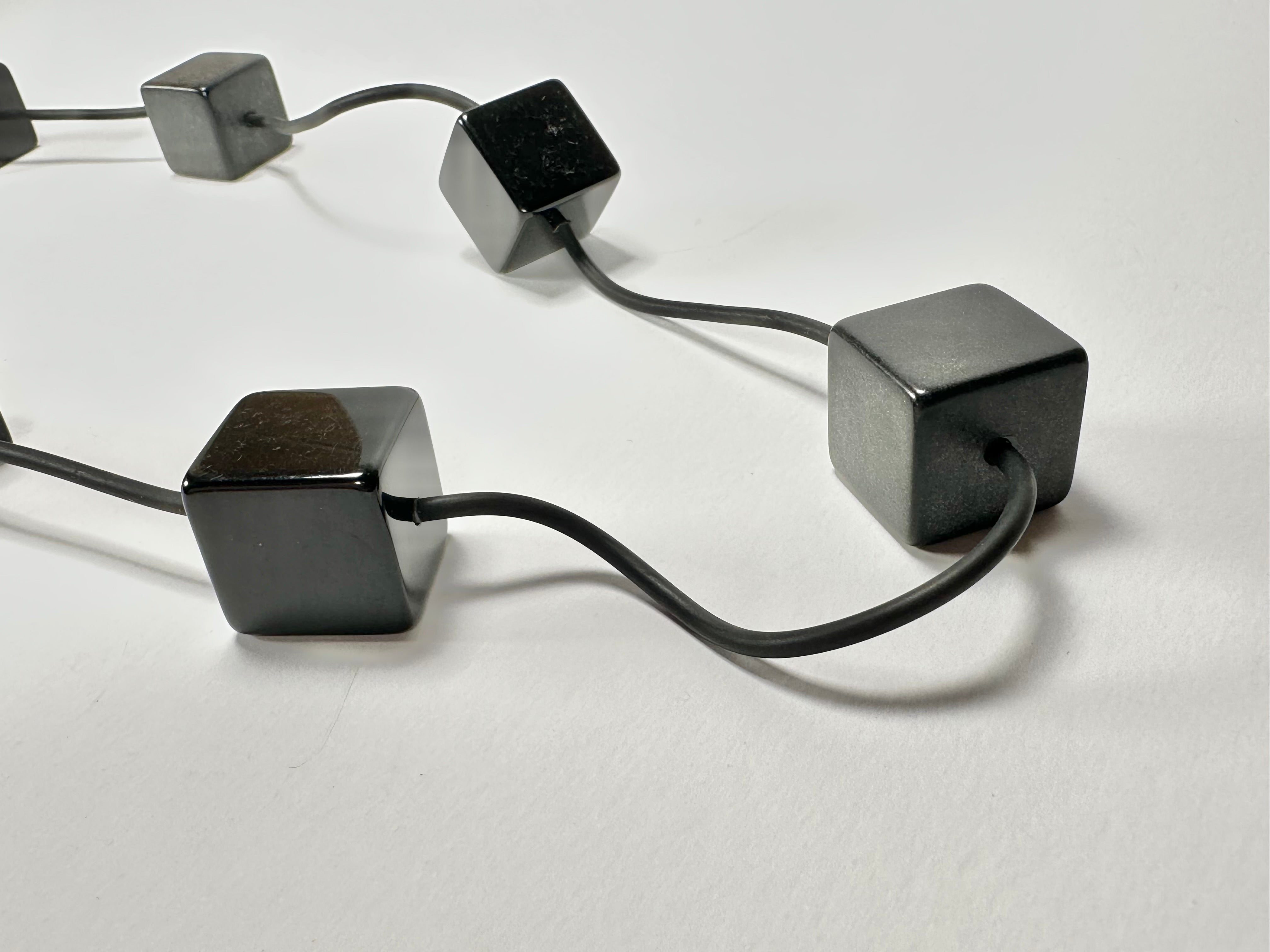 Jackie Brazil "Titan" Black Large Squares On Rubber Resin Necklace ( N2574 )