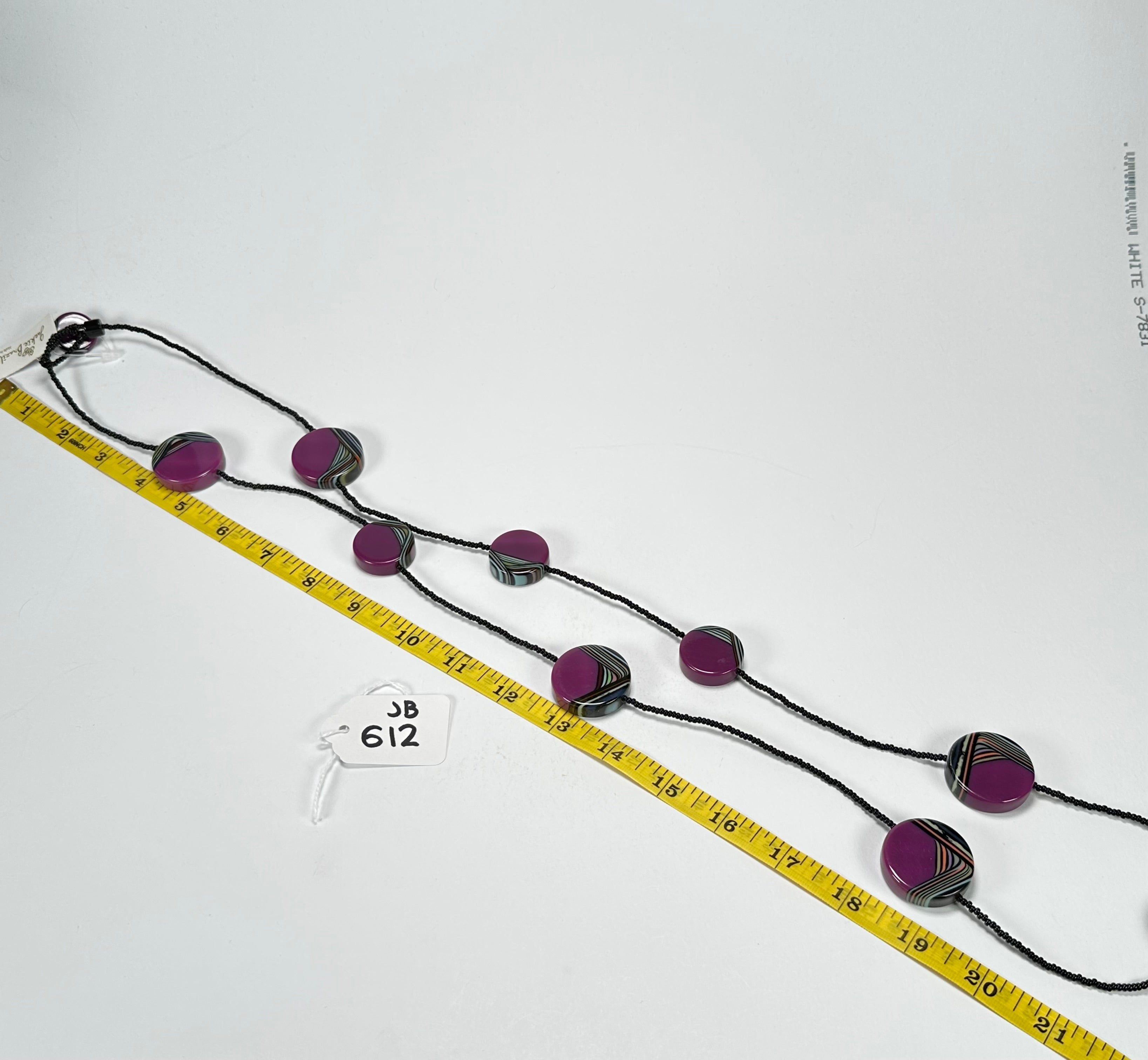Jackie Brazil "Aida" Purple Swirls Discs With Beads Long Resin Necklace ( N3150 )