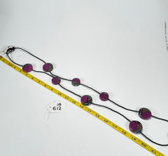 Jackie Brazil "Aida" Purple Swirls Discs With Beads Long Resin Necklace ( N3150 )