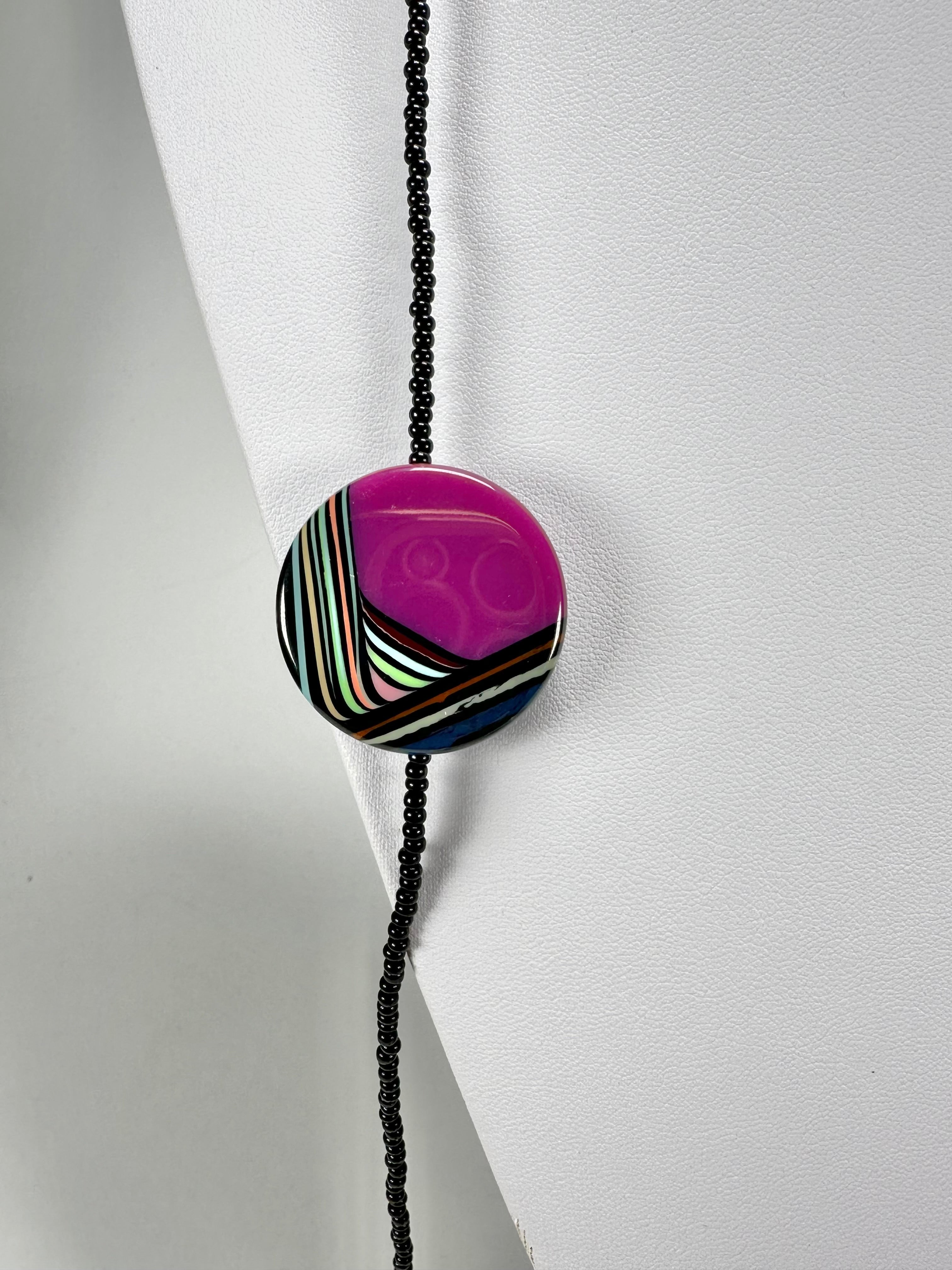Jackie Brazil "Aida" Purple Swirls Discs With Beads Long Resin Necklace ( N3150 )