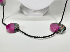 Jackie Brazil "Aida" Purple Swirls Discs With Beads Long Resin Necklace ( N3150 )