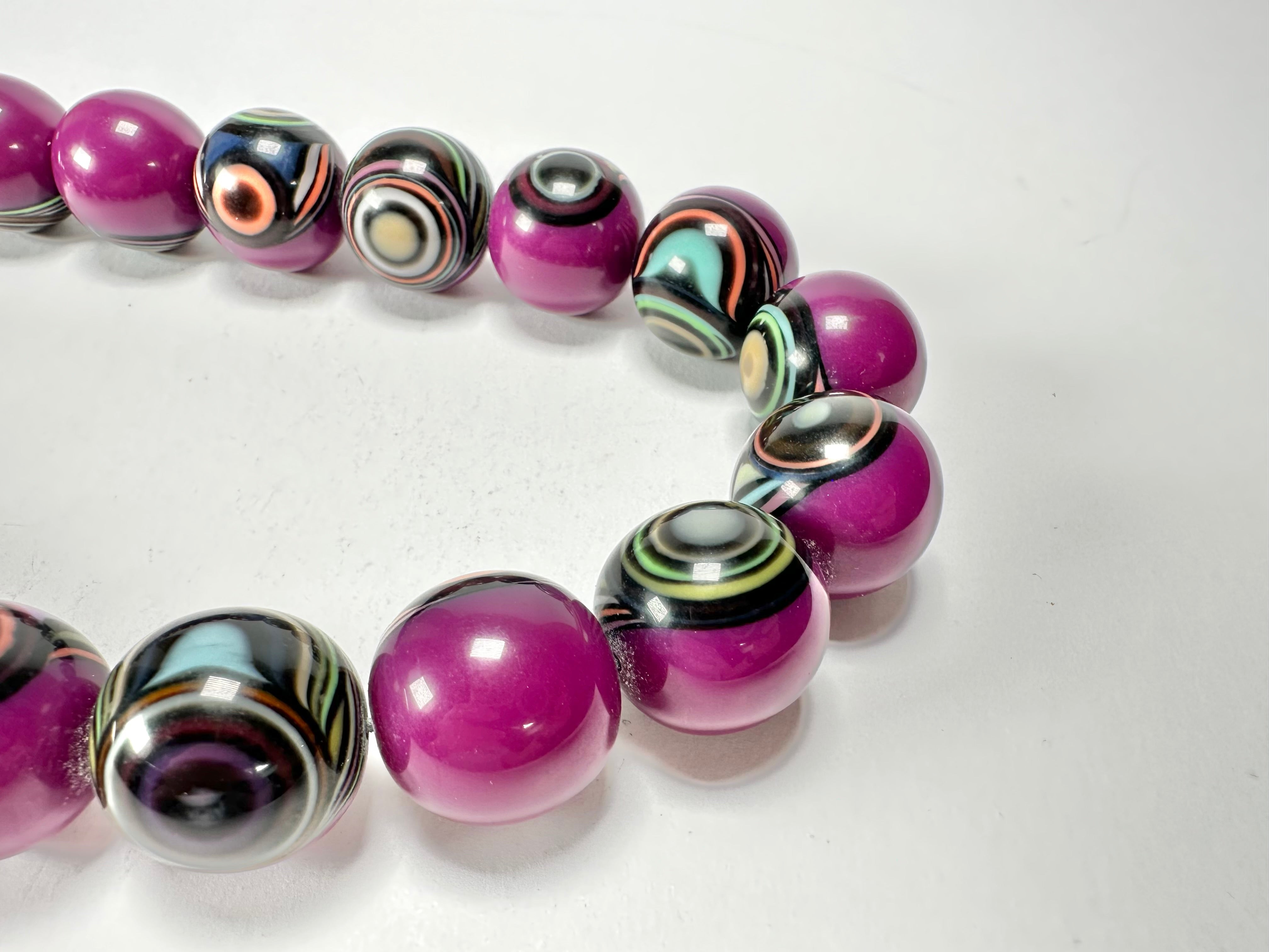 Jackie Brazil "Darning" Purple Swirls Balls With Cat Eyes Choker Resin Necklace ( N3200 )