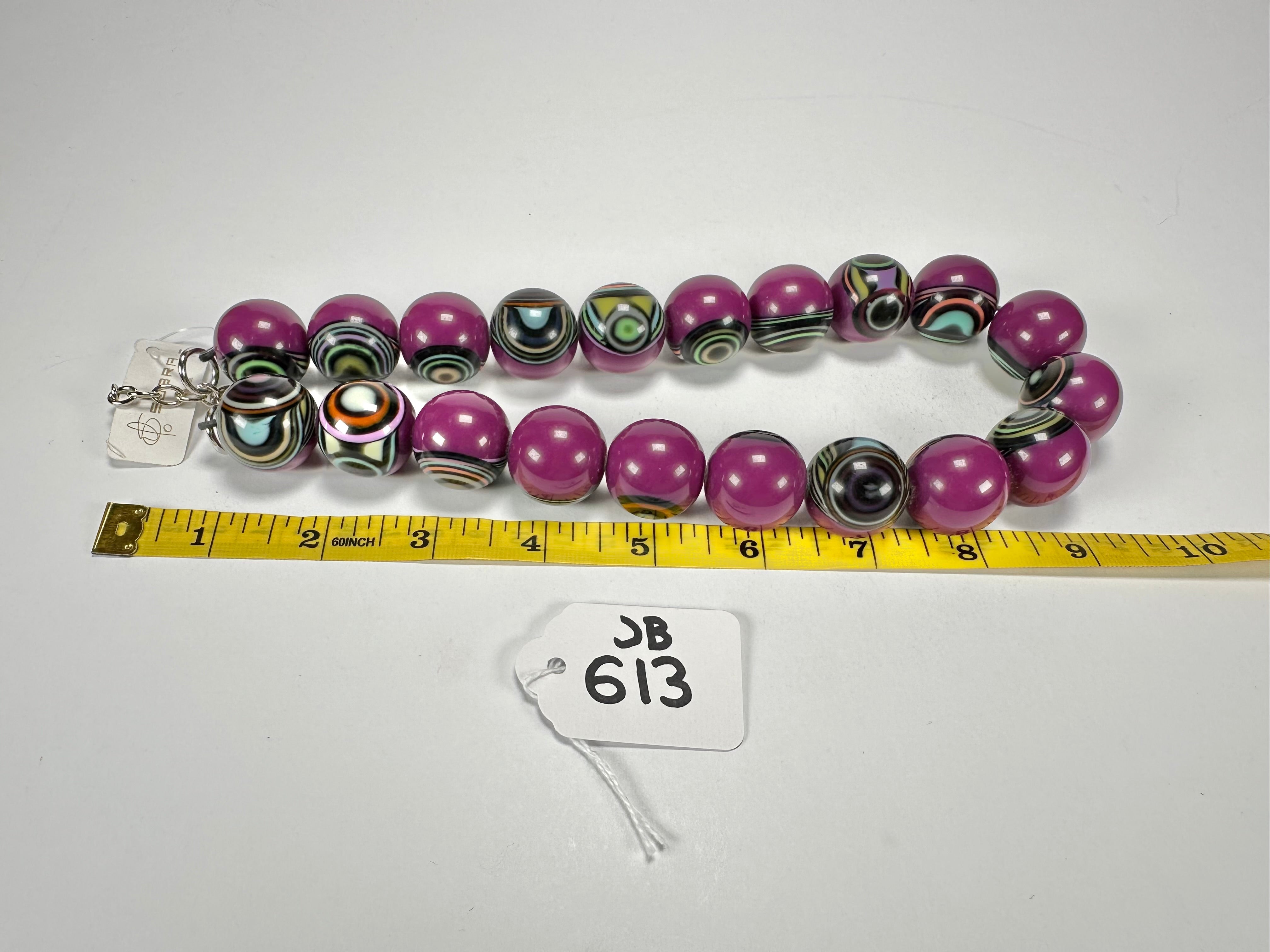 Jackie Brazil "Darning" Purple Swirls Balls With Cat Eyes Choker Resin Necklace ( N3200 )