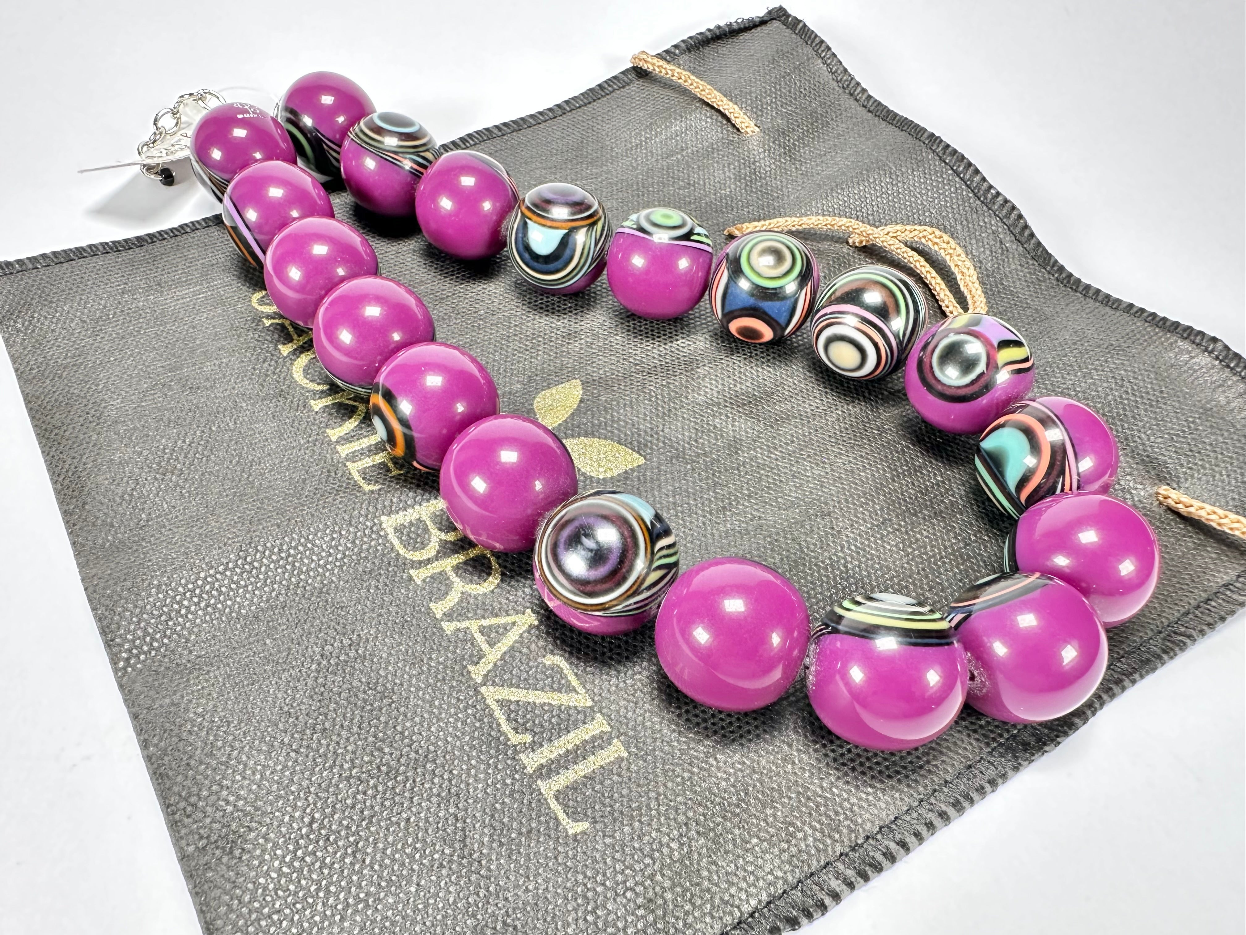 Jackie Brazil "Darning" Purple Swirls Balls With Cat Eyes Choker Resin Necklace ( N3200 )