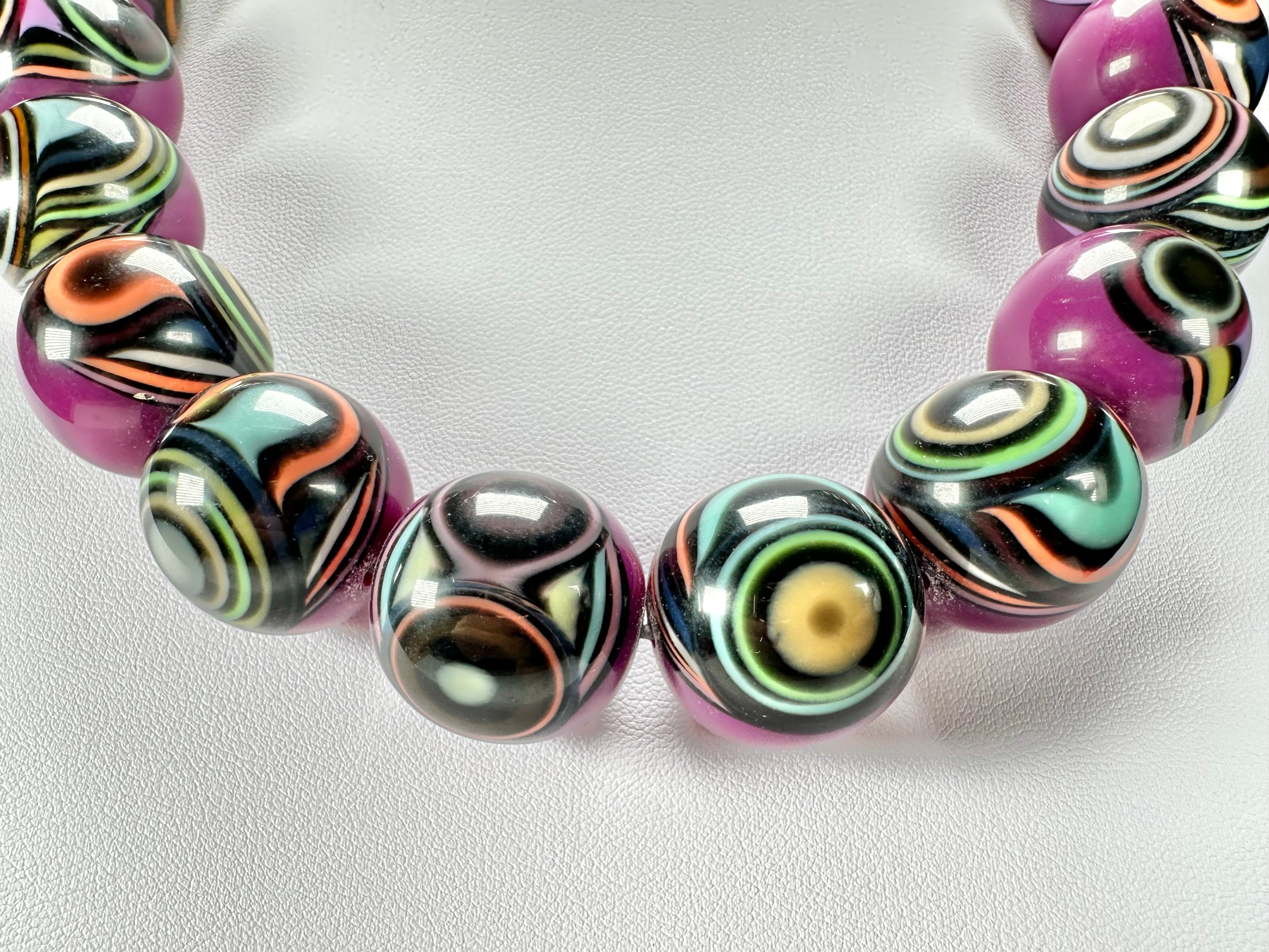 Jackie Brazil "Darning" Purple Swirls Balls With Cat Eyes Choker Resin Necklace ( N3200 )