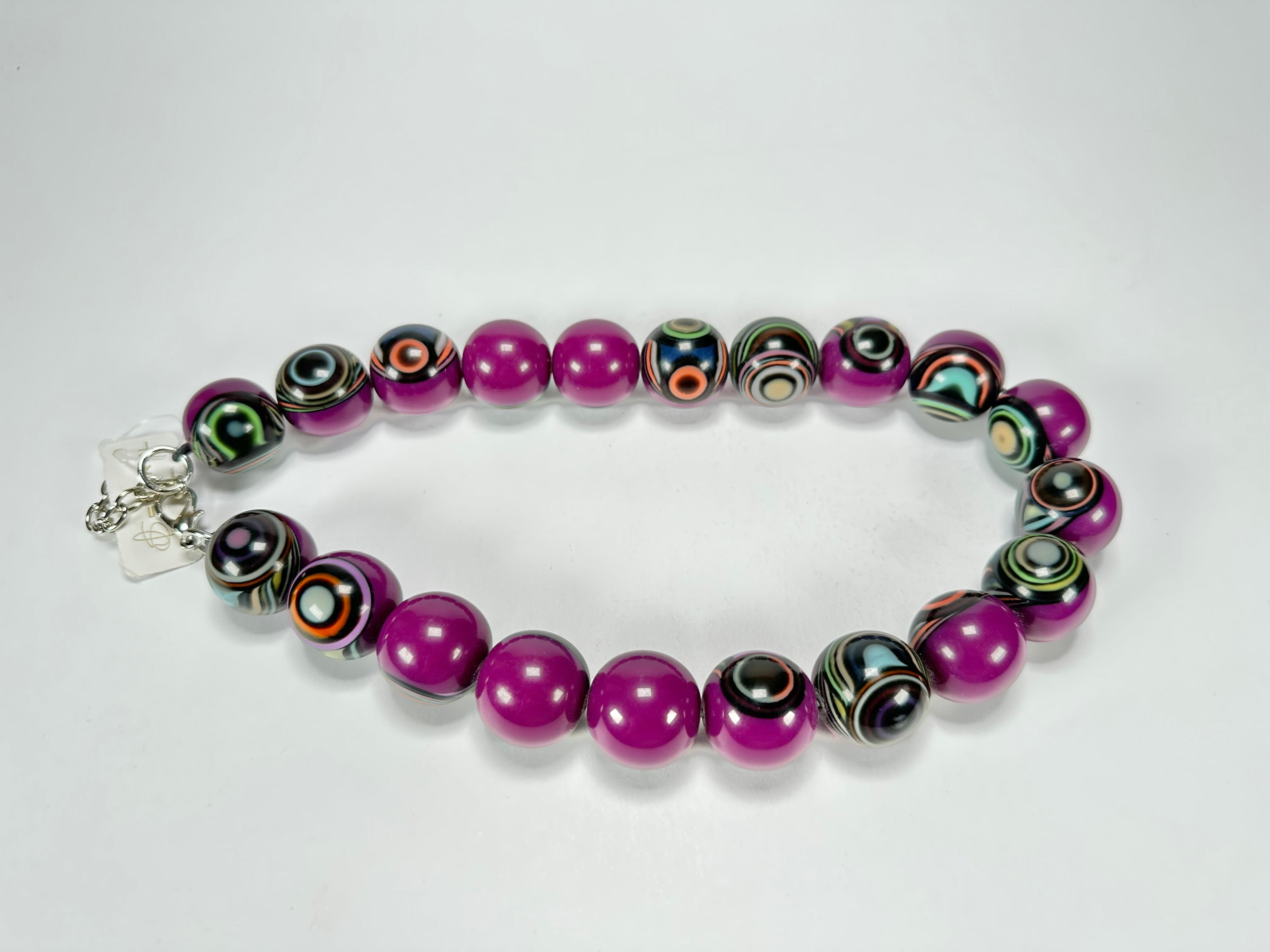 Jackie Brazil "Darning" Purple Swirls Balls With Cat Eyes Choker Resin Necklace ( N3200 )