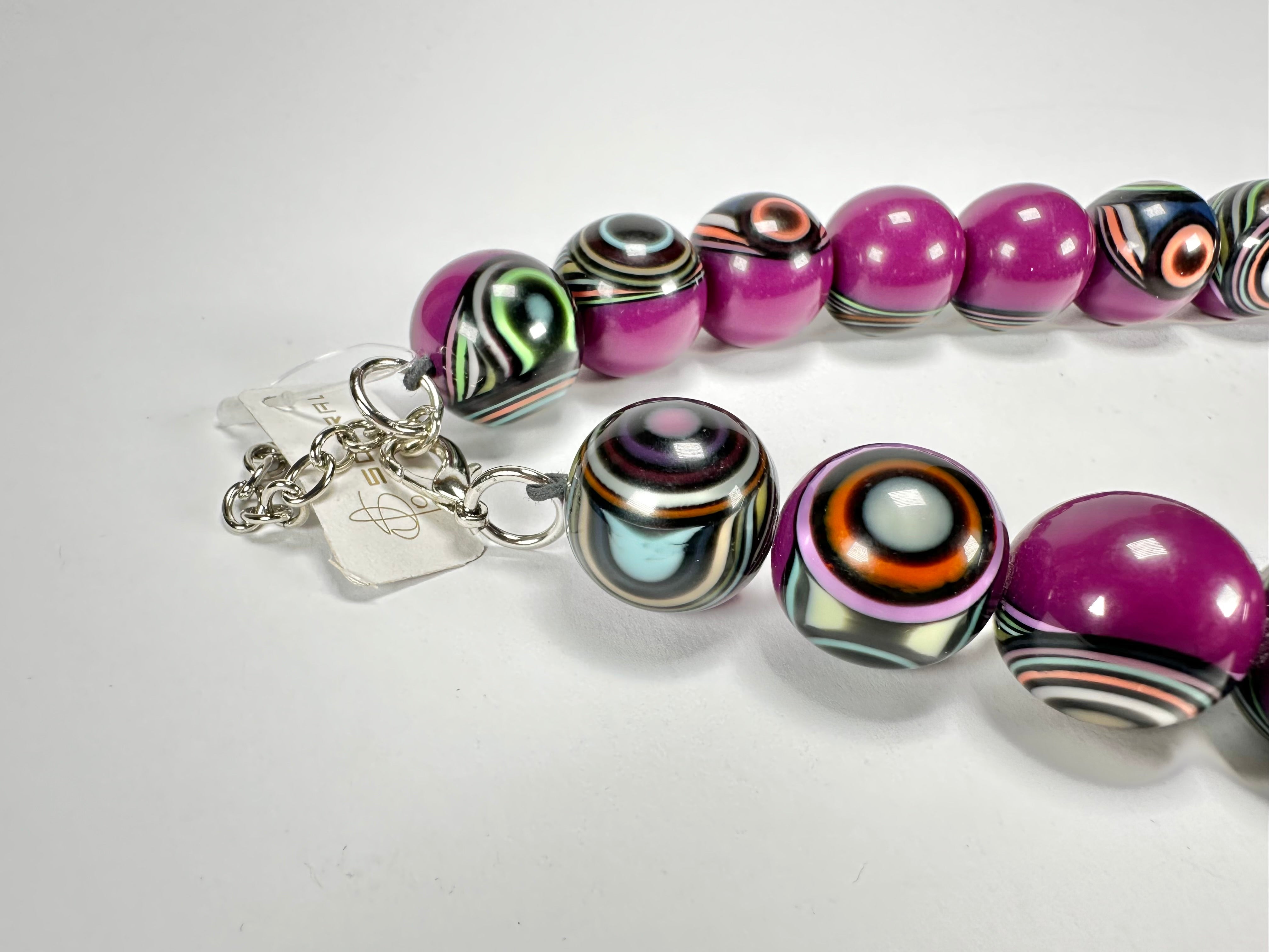 Jackie Brazil "Darning" Purple Swirls Balls With Cat Eyes Choker Resin Necklace ( N3200 )