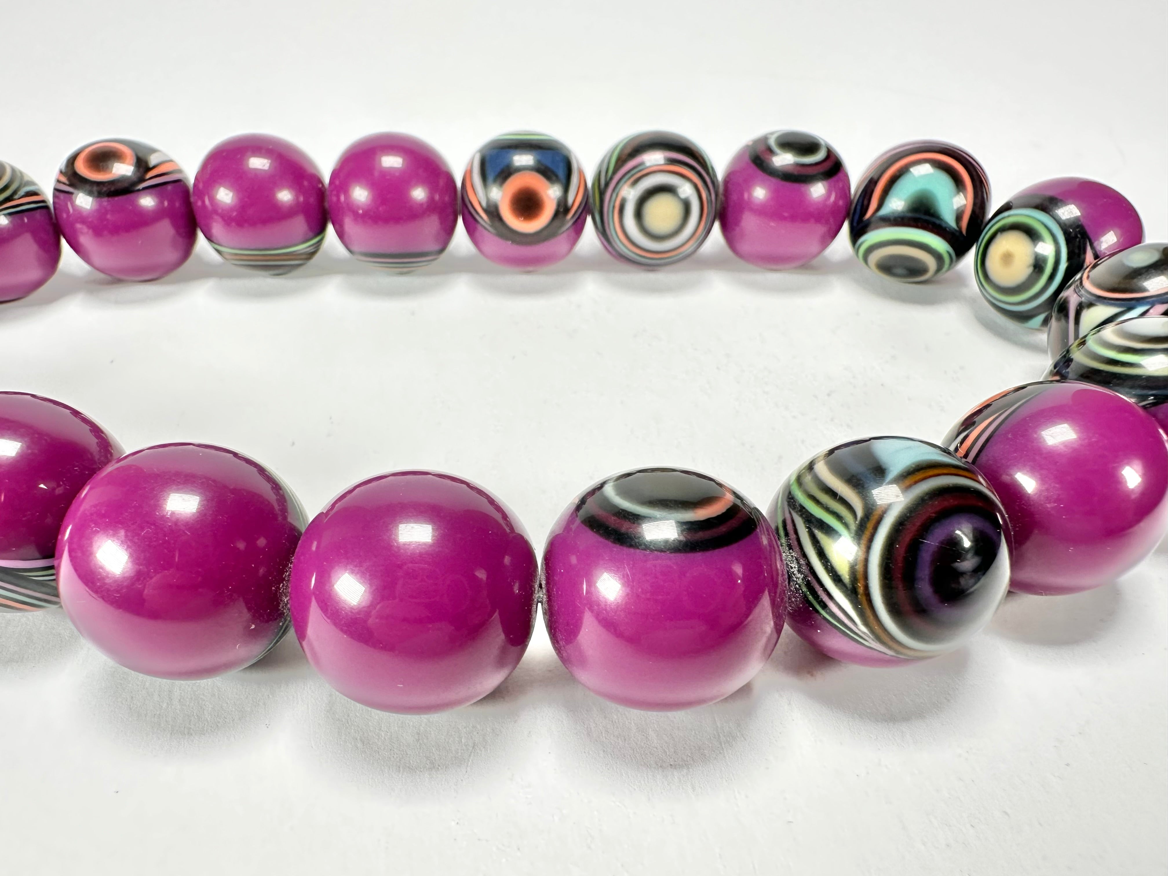 Jackie Brazil "Darning" Purple Swirls Balls With Cat Eyes Choker Resin Necklace ( N3200 )