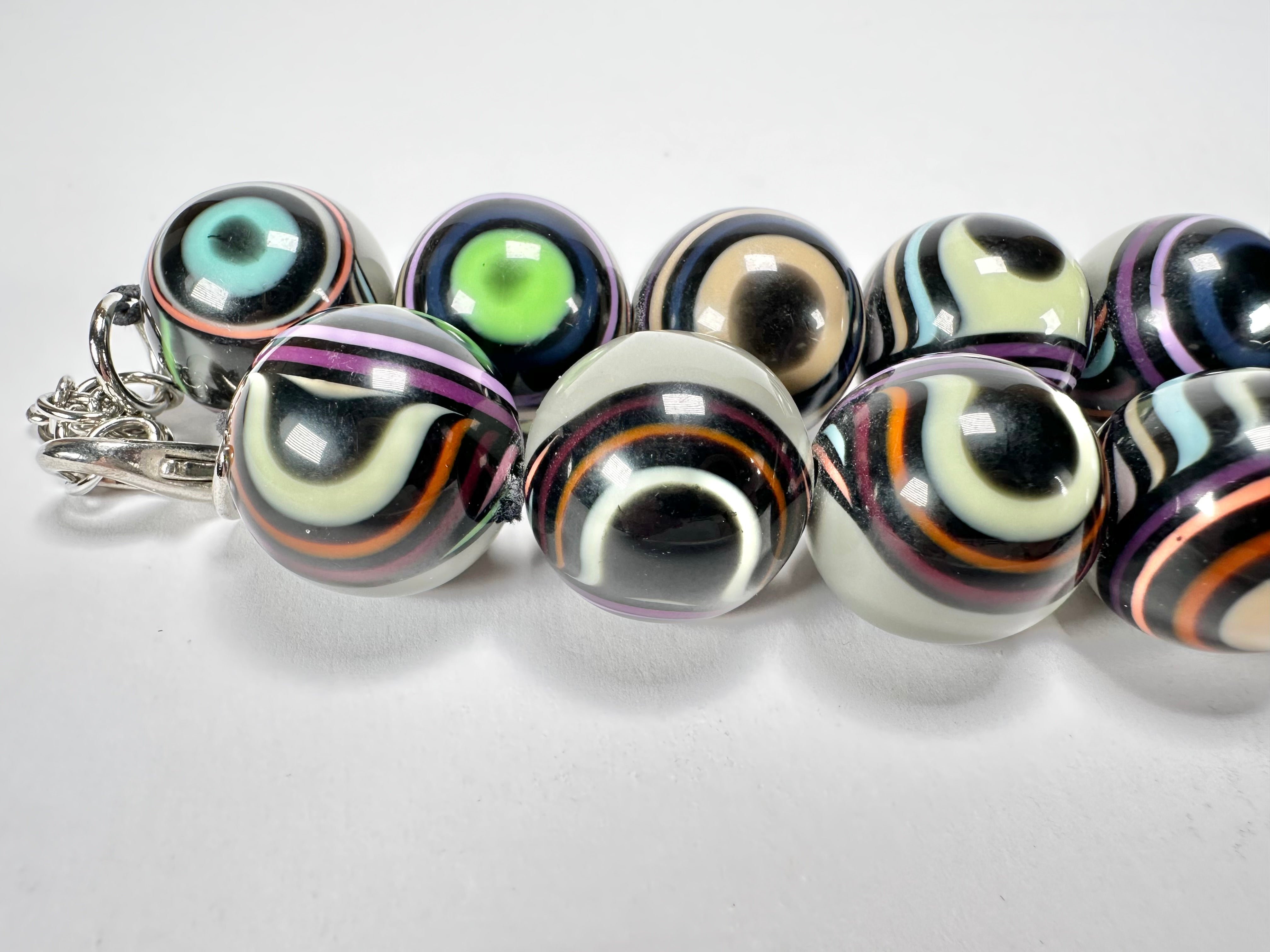 Jackie Brazil "Darning" Grey Swirls Balls With Cat Eyes Choker Resin Necklace ( N3200 )