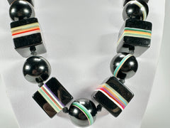 Jackie Brazil "Bar Code" Black & Mix Liquorice Squares & Balls 75cm Resin Necklace ( N2322 )