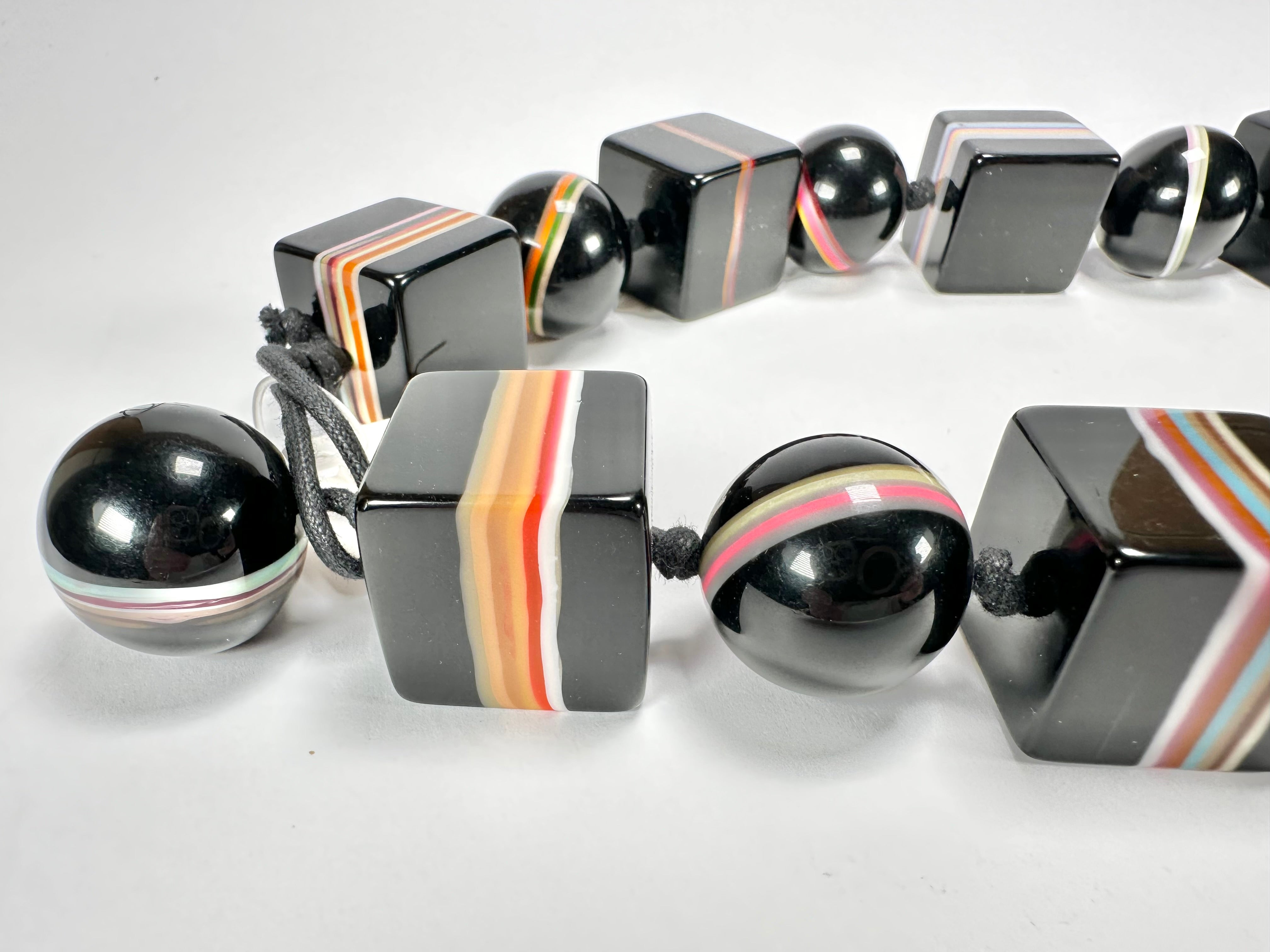 Jackie Brazil "Bar Code" Black & Mix Liquorice Squares & Balls 75cm Resin Necklace ( N2322 )
