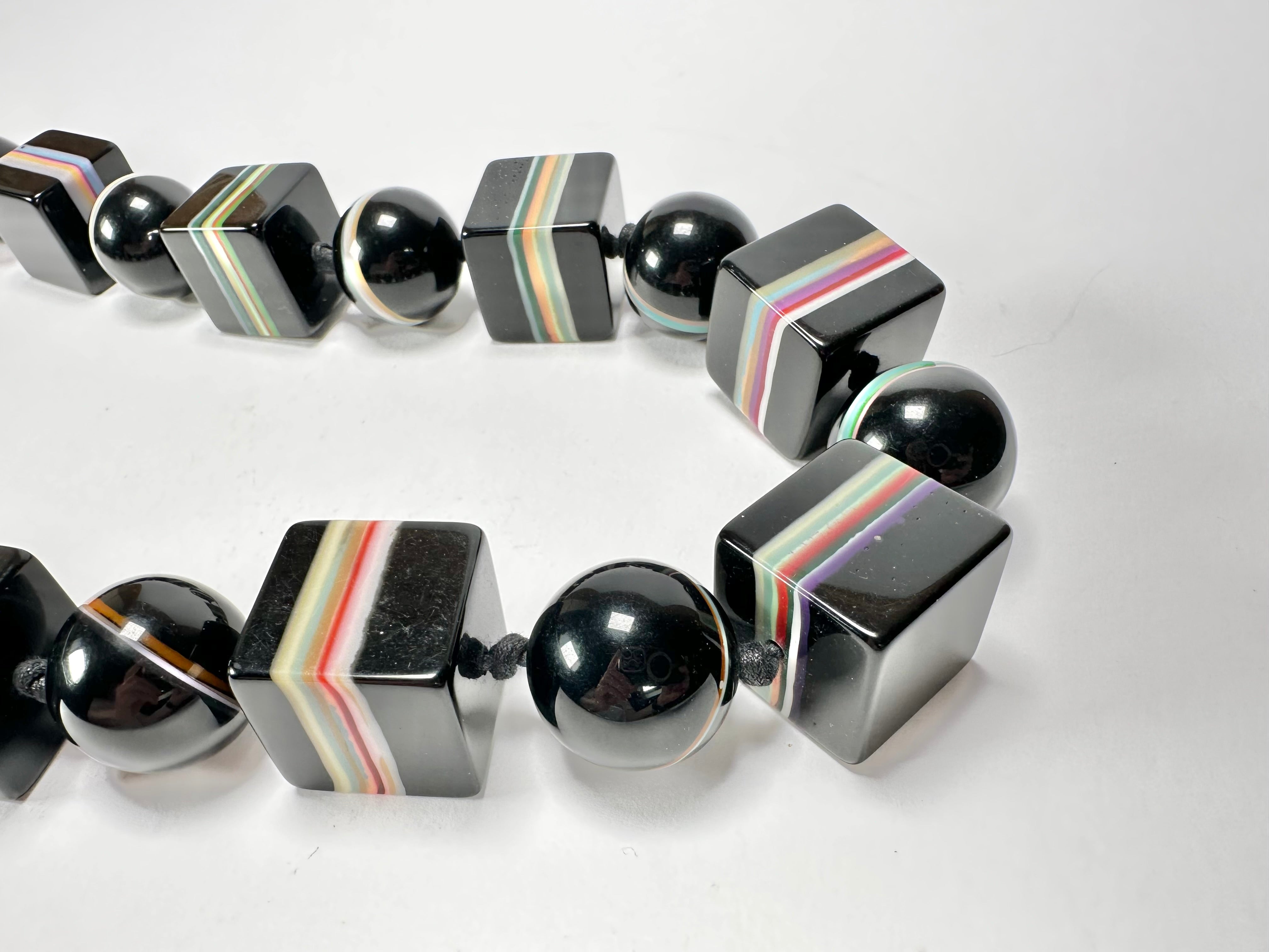 Jackie Brazil "Bar Code" Black & Mix Liquorice Squares & Balls 75cm Resin Necklace ( N2322 )