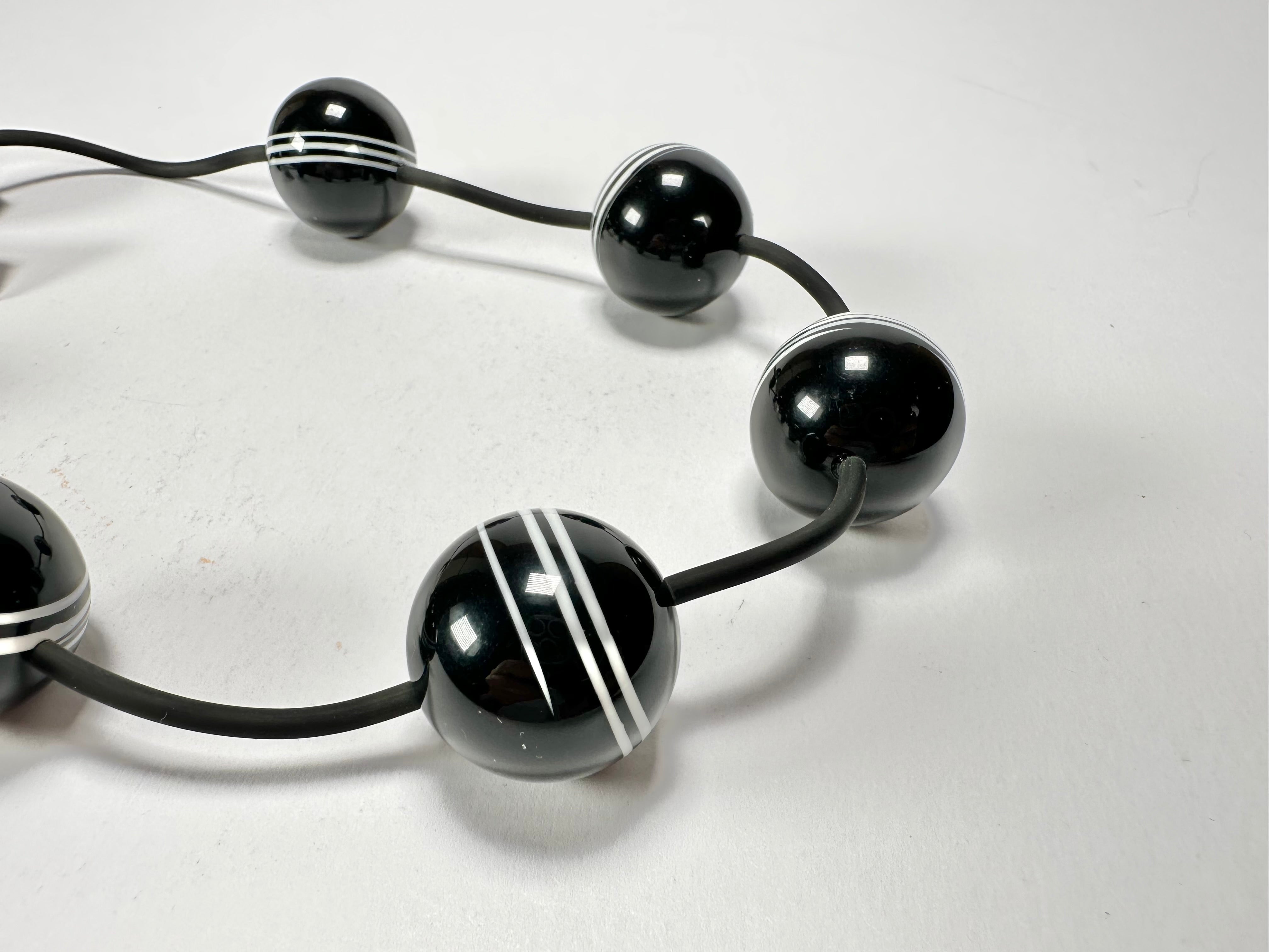 Jackie Brazil "Bar Code" Small Black & White Balls On Cord Resin Necklace ( N2230 )