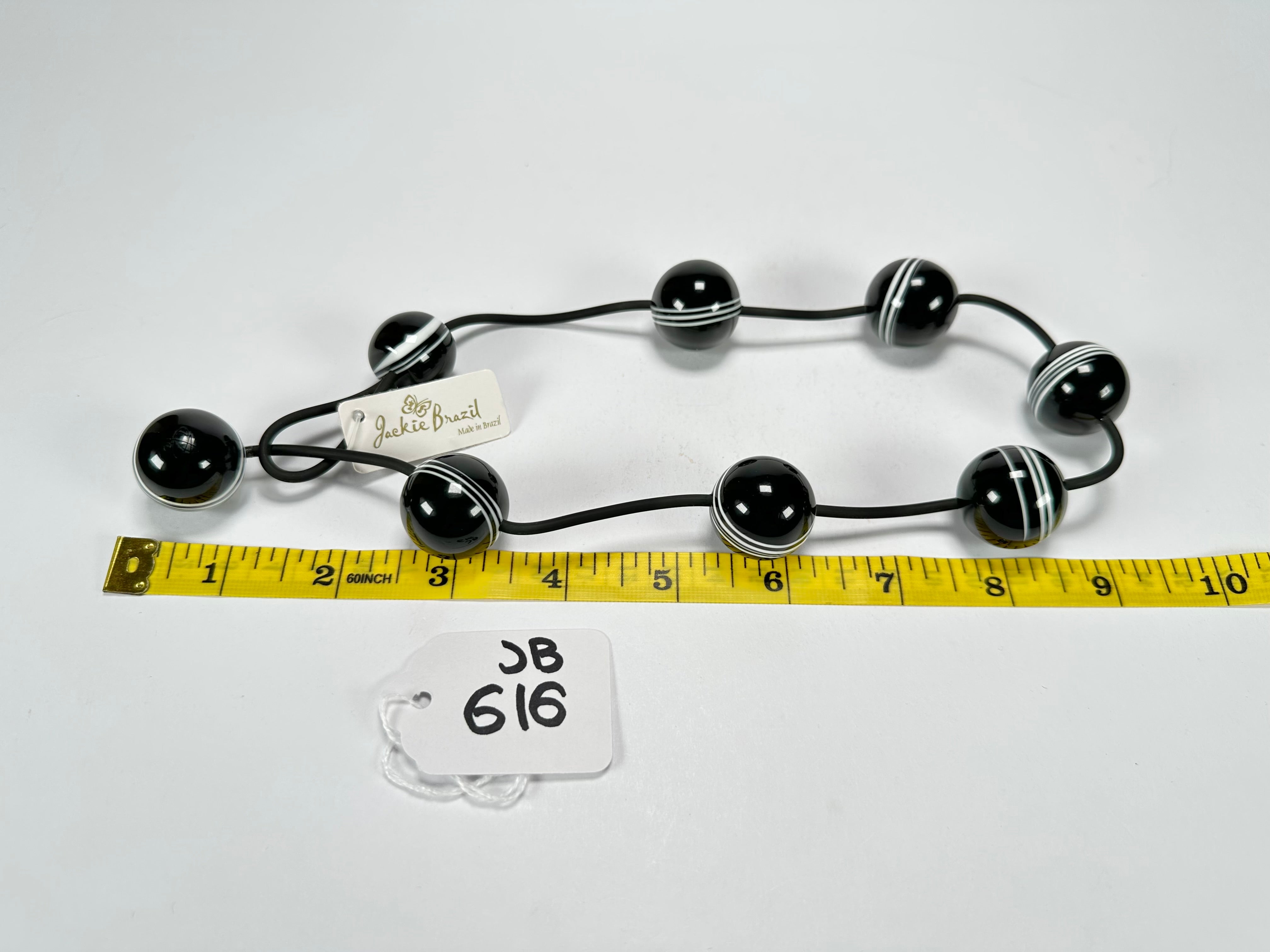 Jackie Brazil "Bar Code" Small Black & White Balls On Cord Resin Necklace ( N2230 )