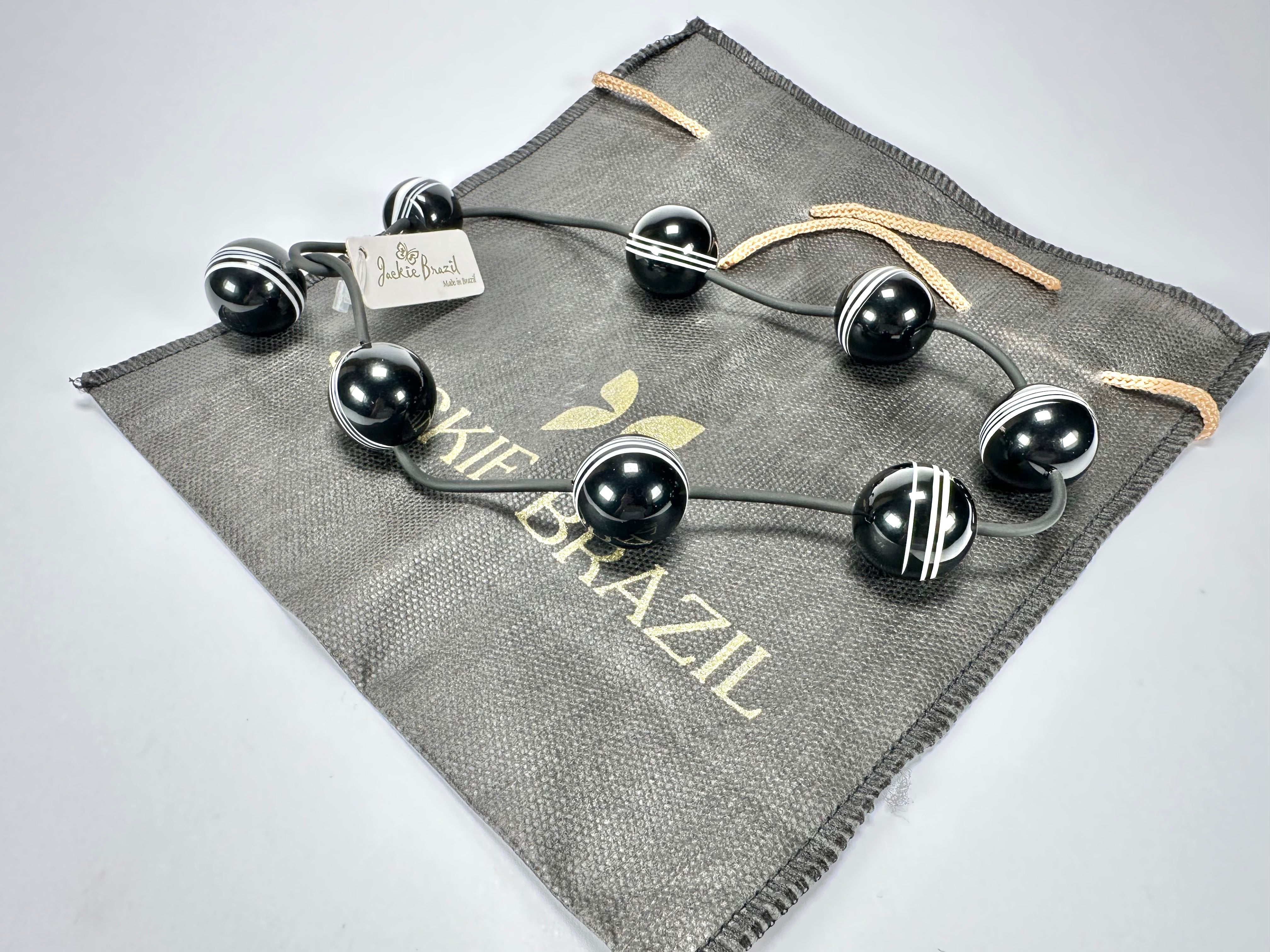 Jackie Brazil "Bar Code" Small Black & White Balls On Cord Resin Necklace ( N2230 )