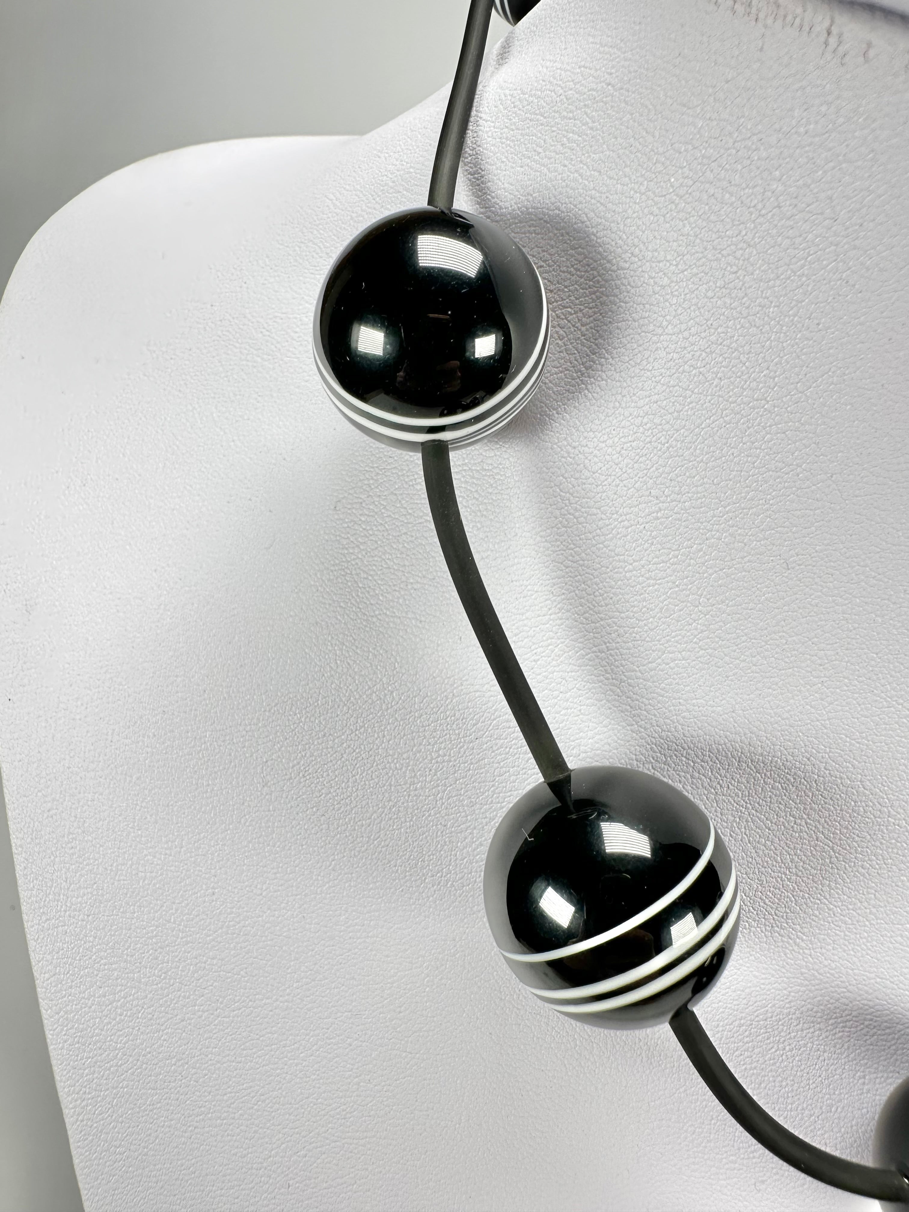 Jackie Brazil "Bar Code" Small Black & White Balls On Cord Resin Necklace ( N2230 )
