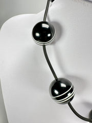 Jackie Brazil "Bar Code" Small Black & White Balls On Cord Resin Necklace ( N2230 )