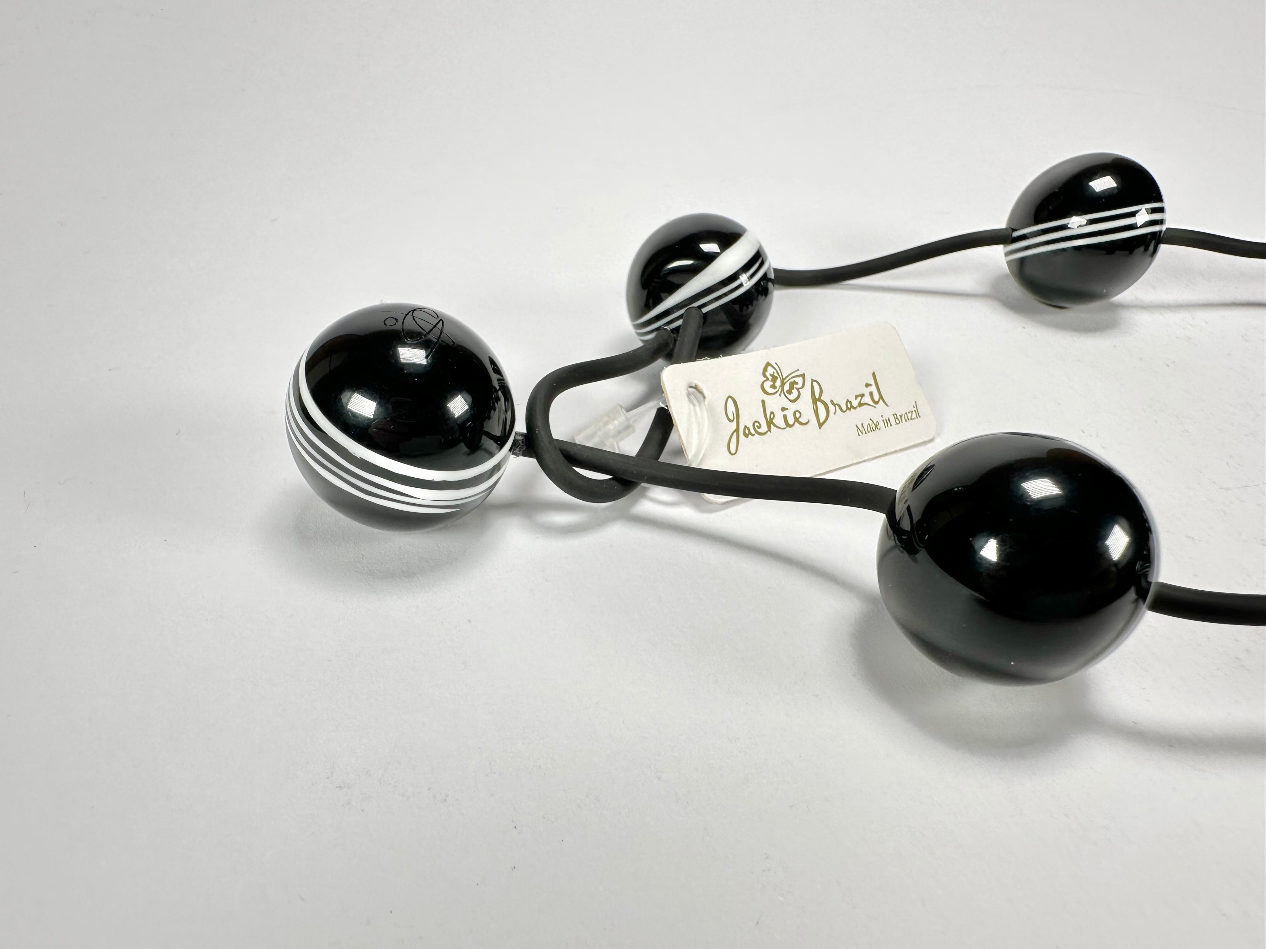Jackie Brazil "Bar Code" Small Black & White Balls On Cord Resin Necklace ( N2230 )