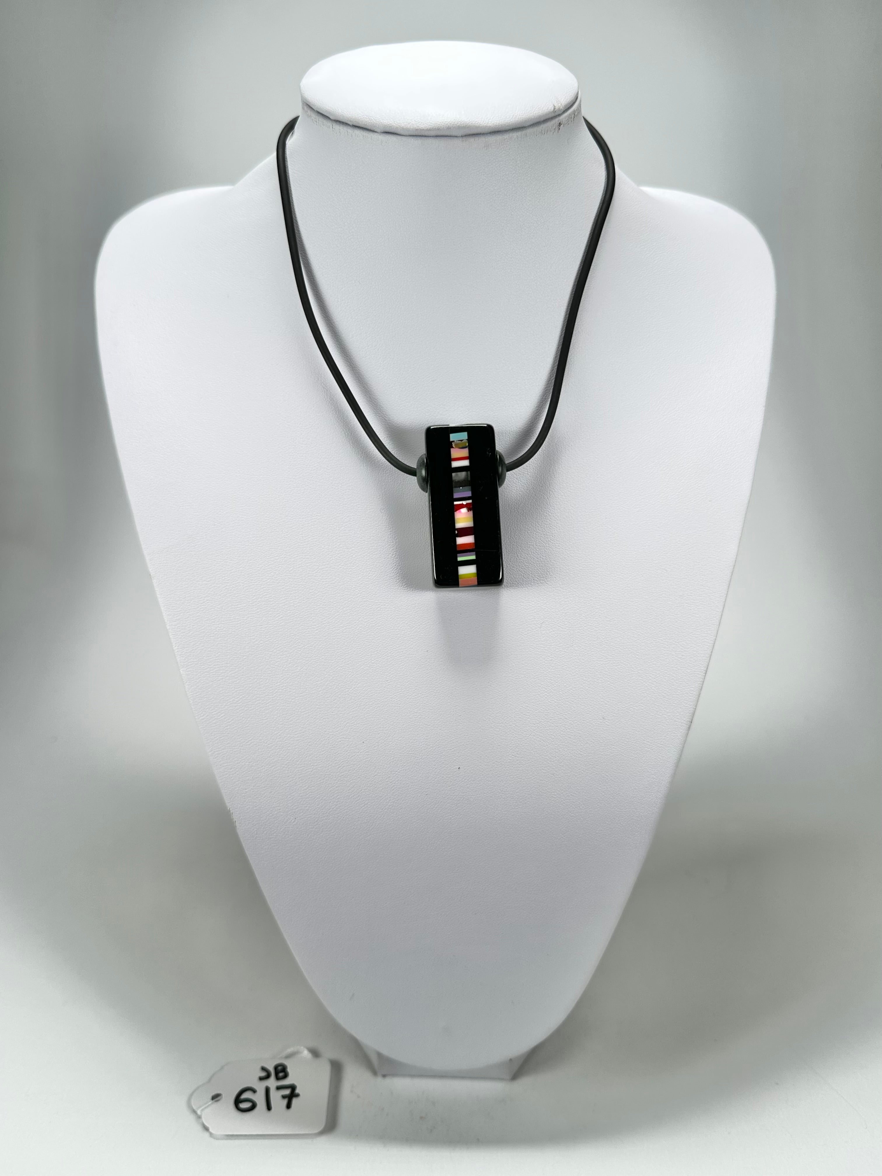 Jackie Brazil "Bar Code" Small Liquorice Pendant On Cord Resin Necklace ( N2214 )