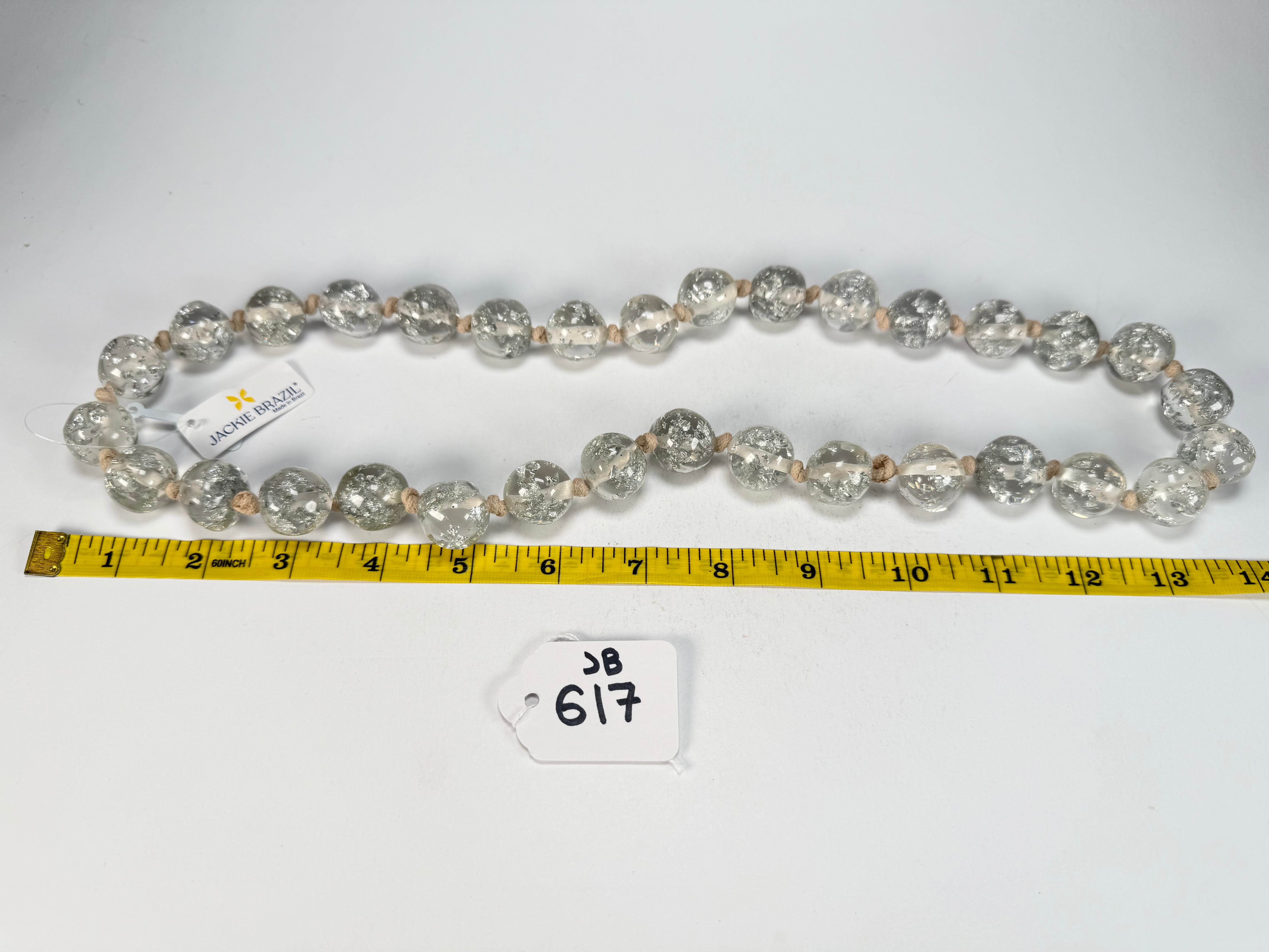 Jackie Brazil "Lola" Silver Flakes Medium Spheres 70cm Resin Necklace ( N2695 )