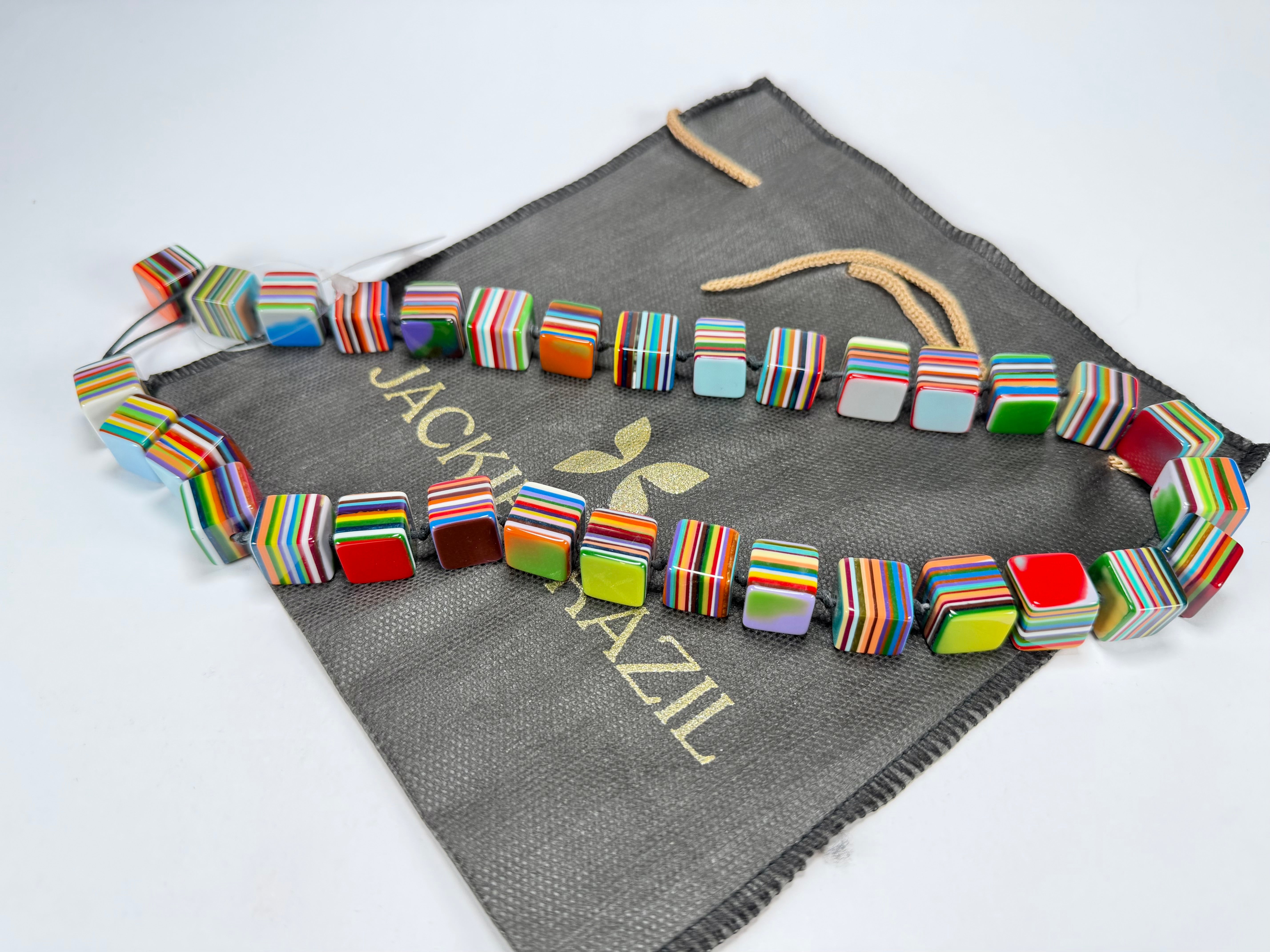 Jackie Brazil "POP" Liquorice Mix Colours Small Cubes 65cm Necklace ( N0046 )