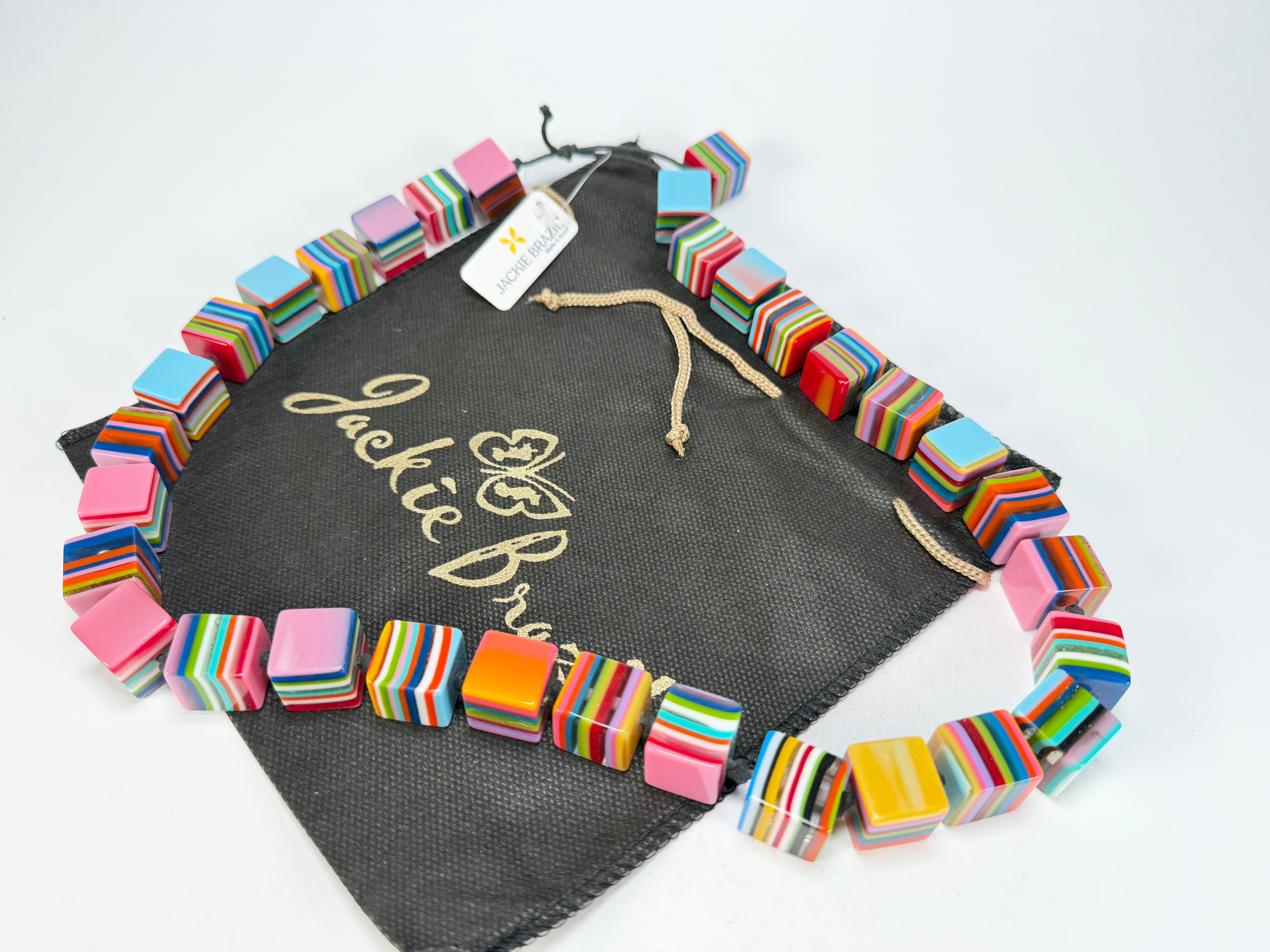Jackie Brazil "POP" Liquorice Mix Colours Small Cubes 65cm Necklace ( N0046 )