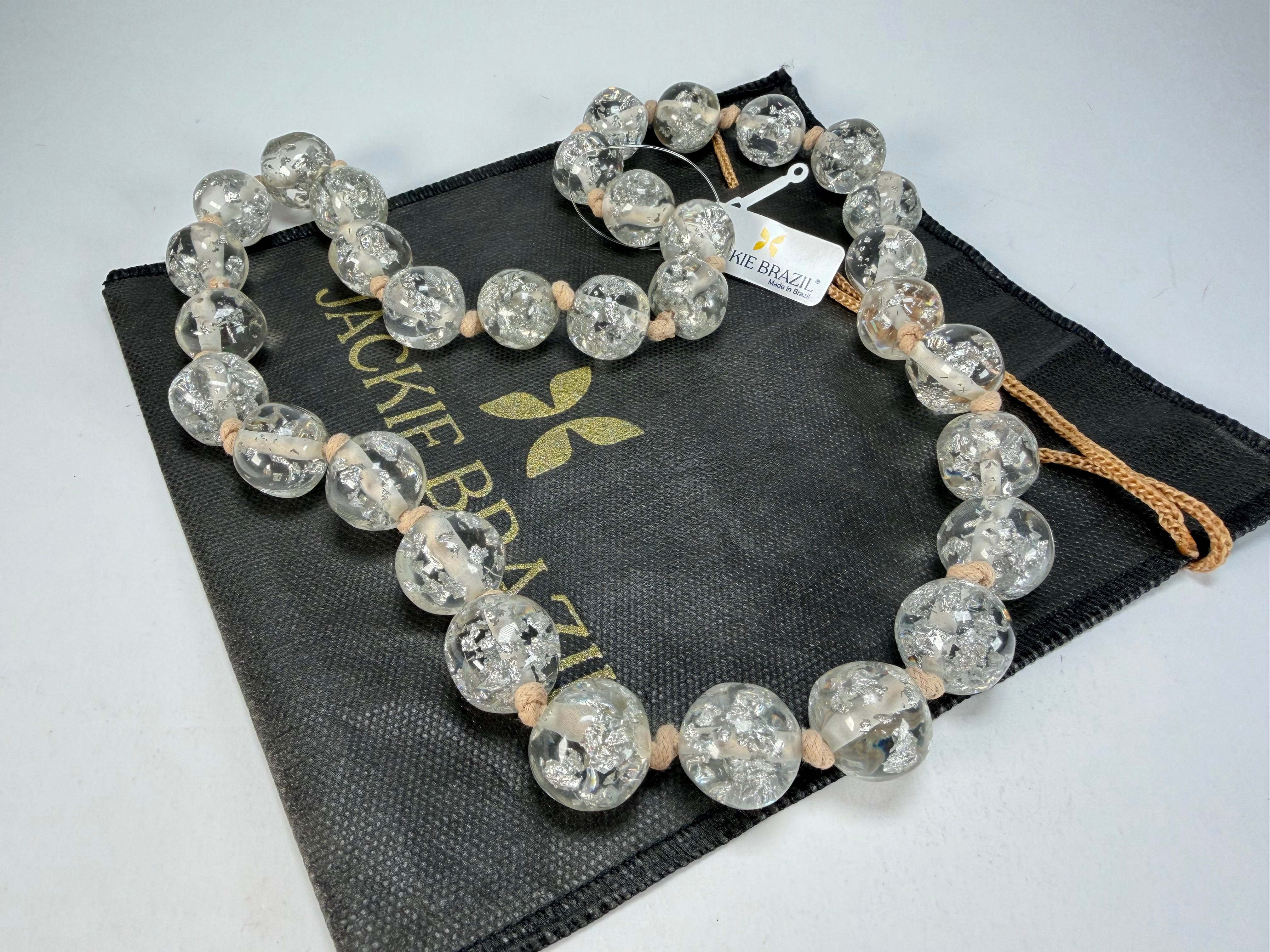 Jackie Brazil "Lola" Silver Flakes Medium Spheres 70cm Resin Necklace ( N2695 )