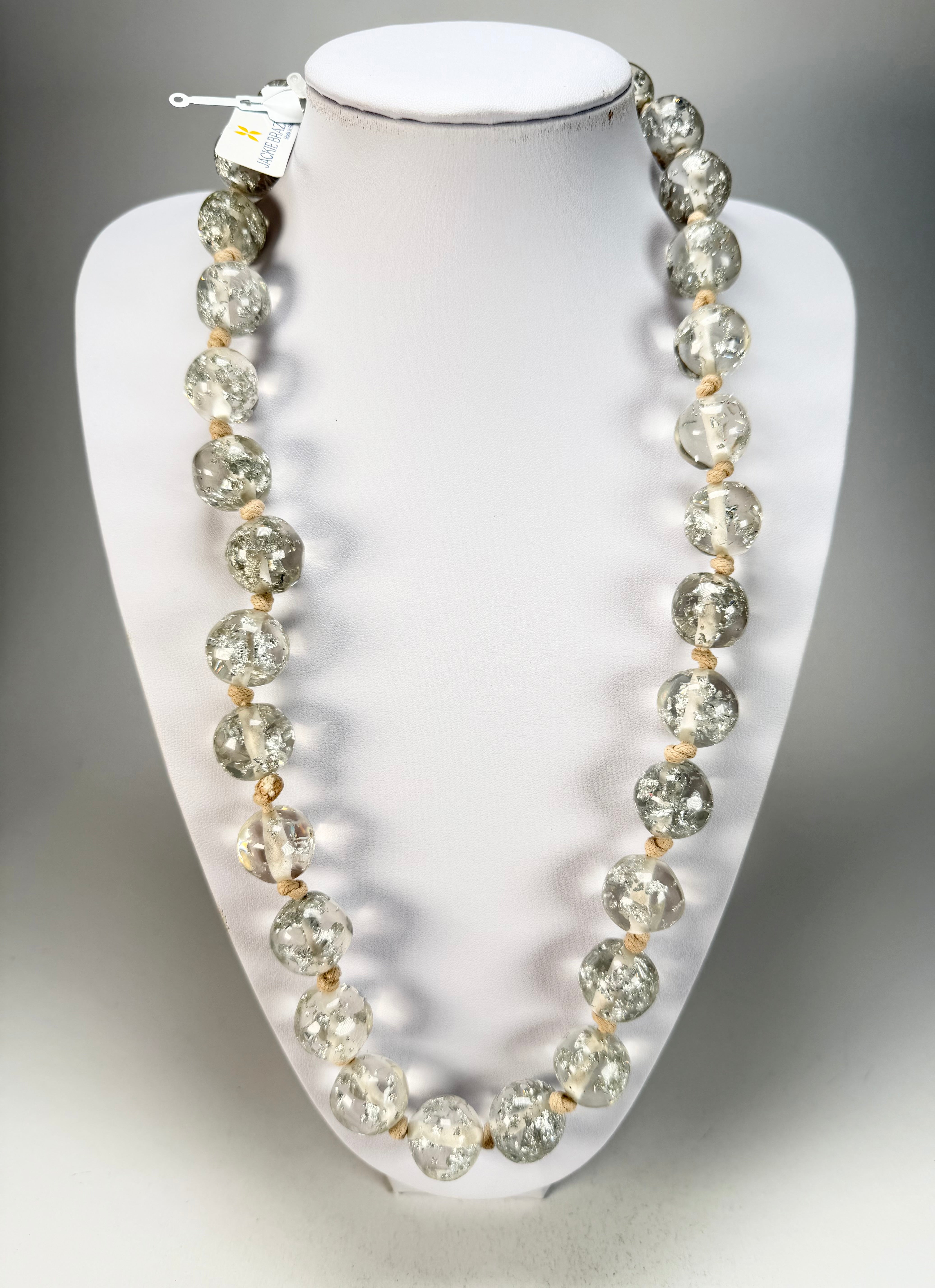 Jackie Brazil "Lola" Silver Flakes Medium Spheres 70cm Resin Necklace ( N2695 )