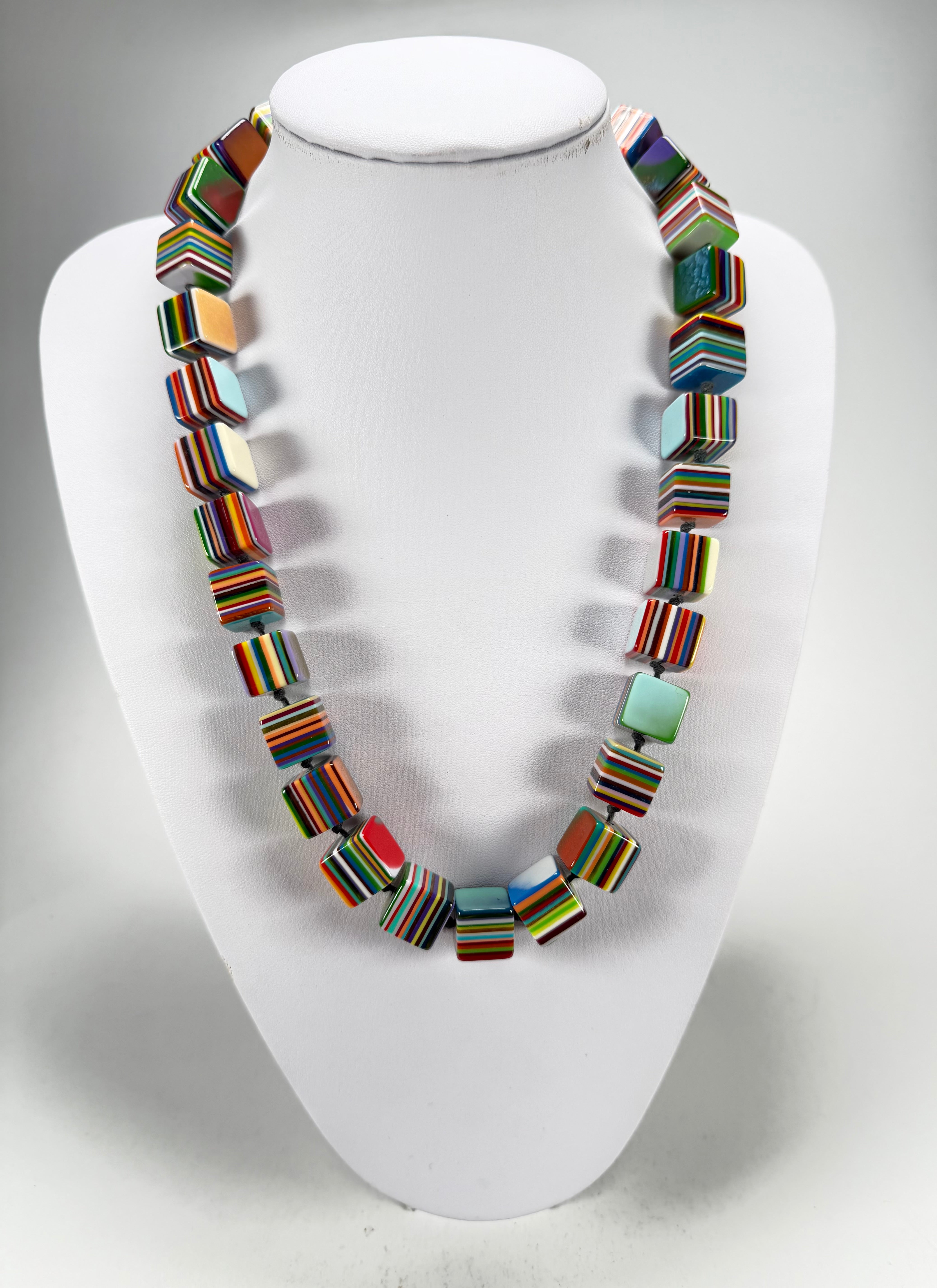 Jackie Brazil "POP" Liquorice Mix Colours Small Cubes 65cm Necklace ( N0046 )