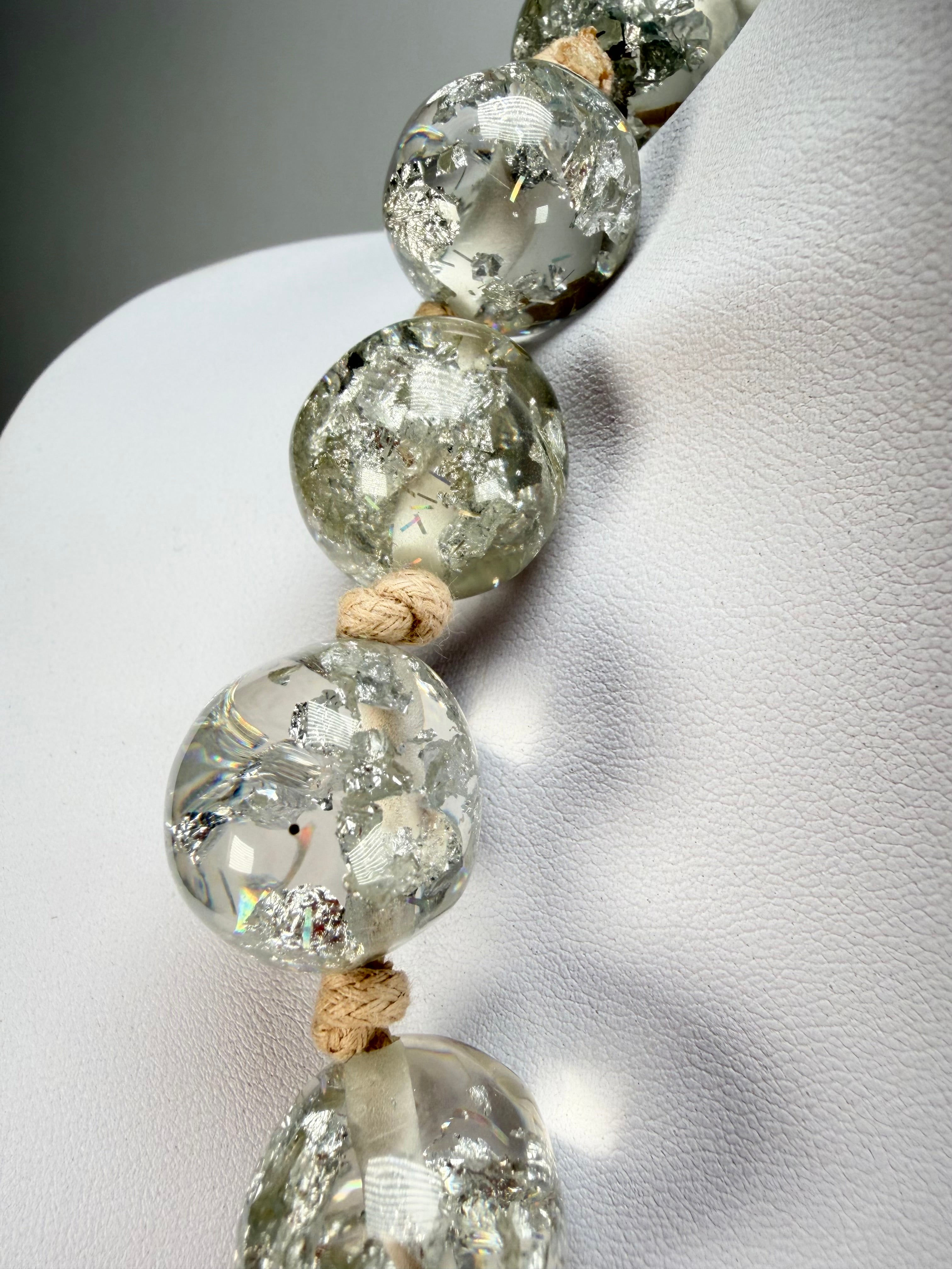 Jackie Brazil "Lola" Silver Flakes Medium Spheres 70cm Resin Necklace ( N2695 )