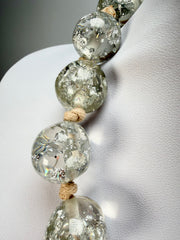 Jackie Brazil "Lola" Silver Flakes Medium Spheres 70cm Resin Necklace ( N2695 )