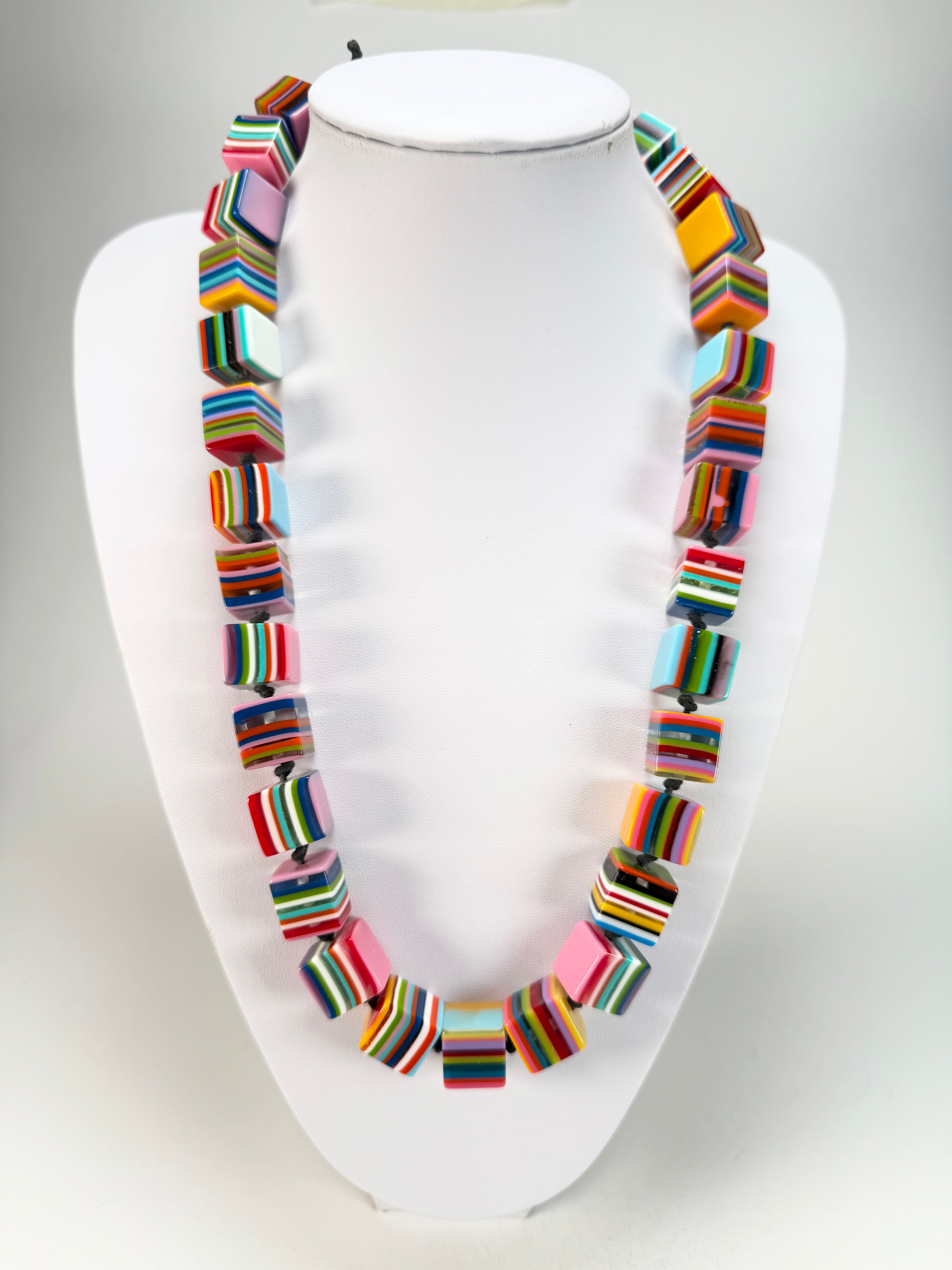Jackie Brazil "POP" Liquorice Mix Colours Small Cubes 65cm Necklace ( N0046 )
