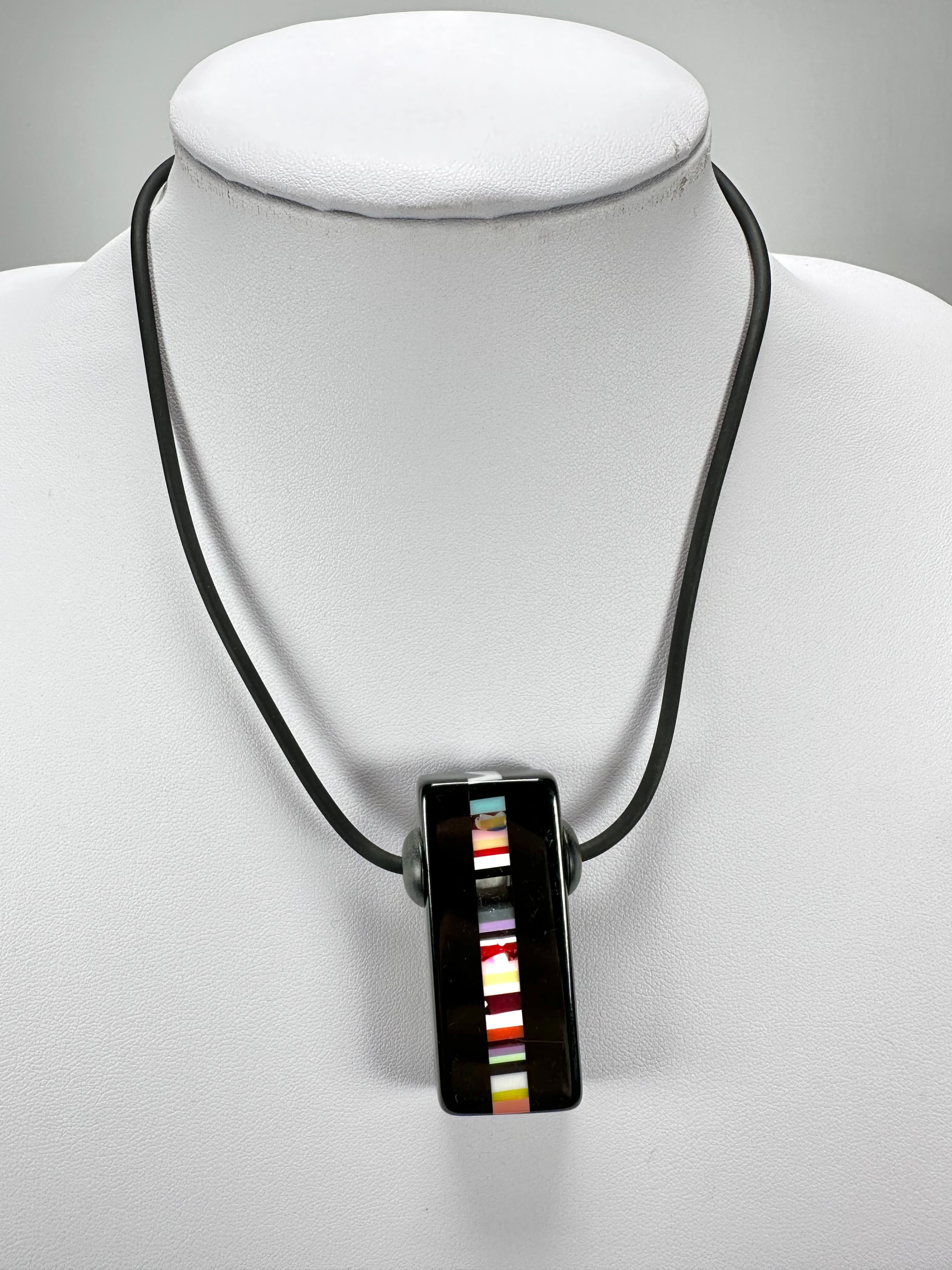 Jackie Brazil "Bar Code" Small Liquorice Pendant On Cord Resin Necklace ( N2214 )