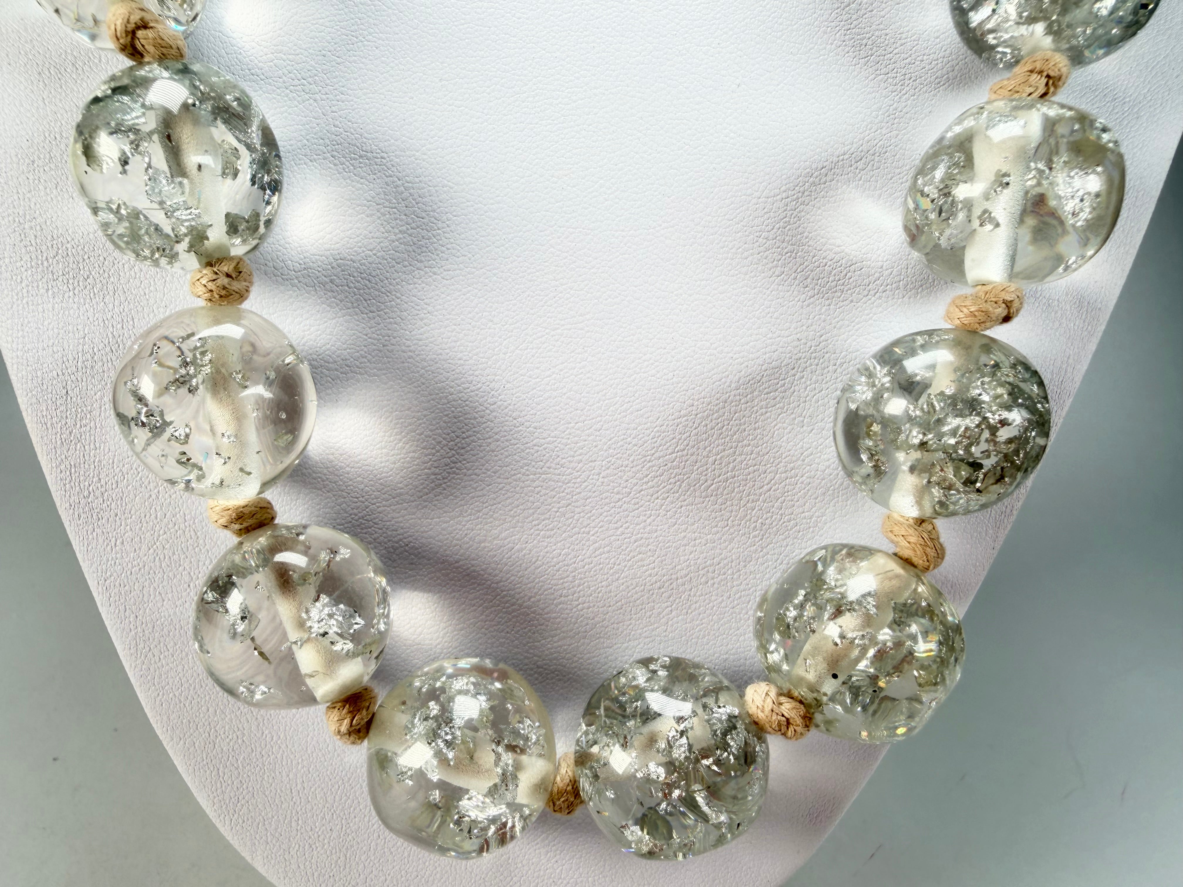 Jackie Brazil "Lola" Silver Flakes Medium Spheres 70cm Resin Necklace ( N2695 )